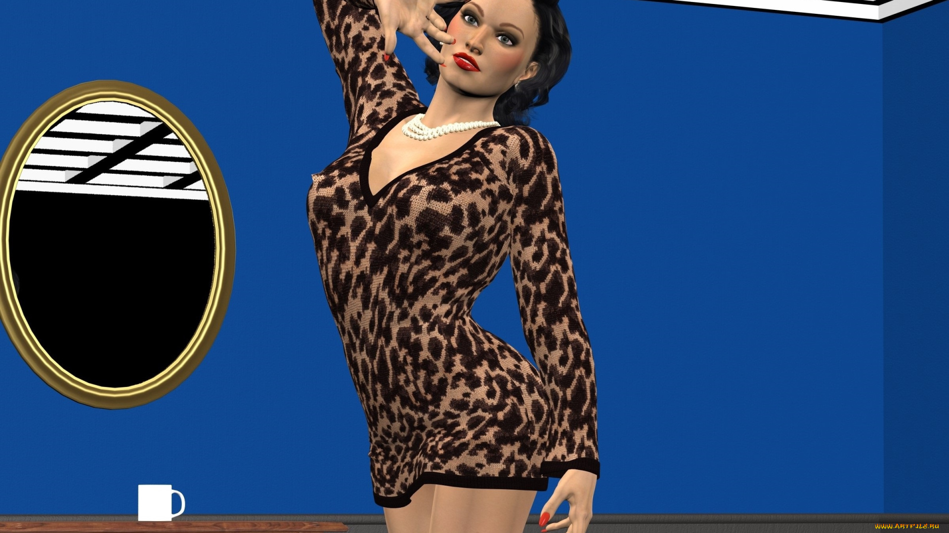 3д, графика, люди, , people, фон, зеркало, взгляд, девушка