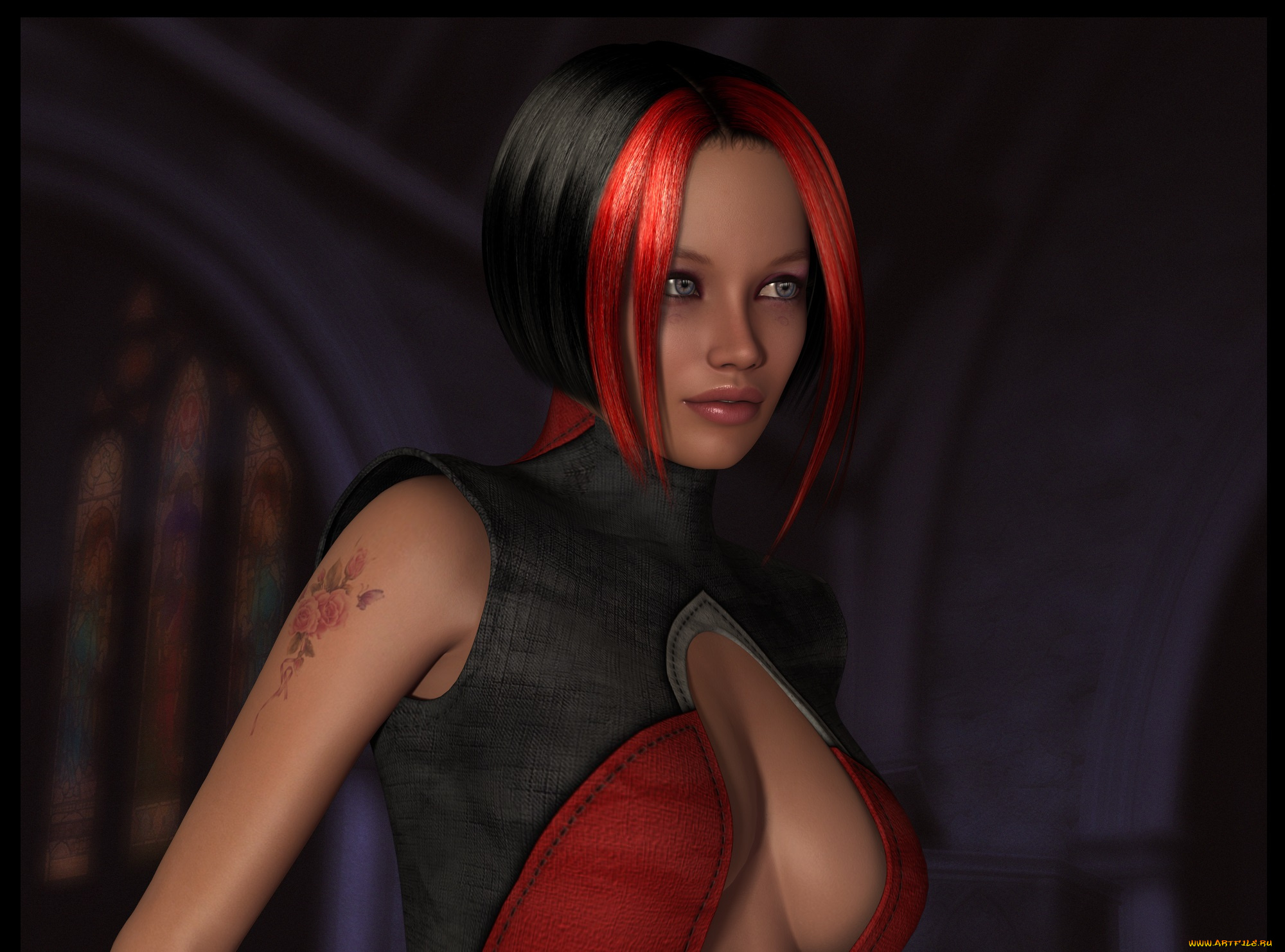 3д, графика, люди, , people, взгляд, девушка, тату, фон