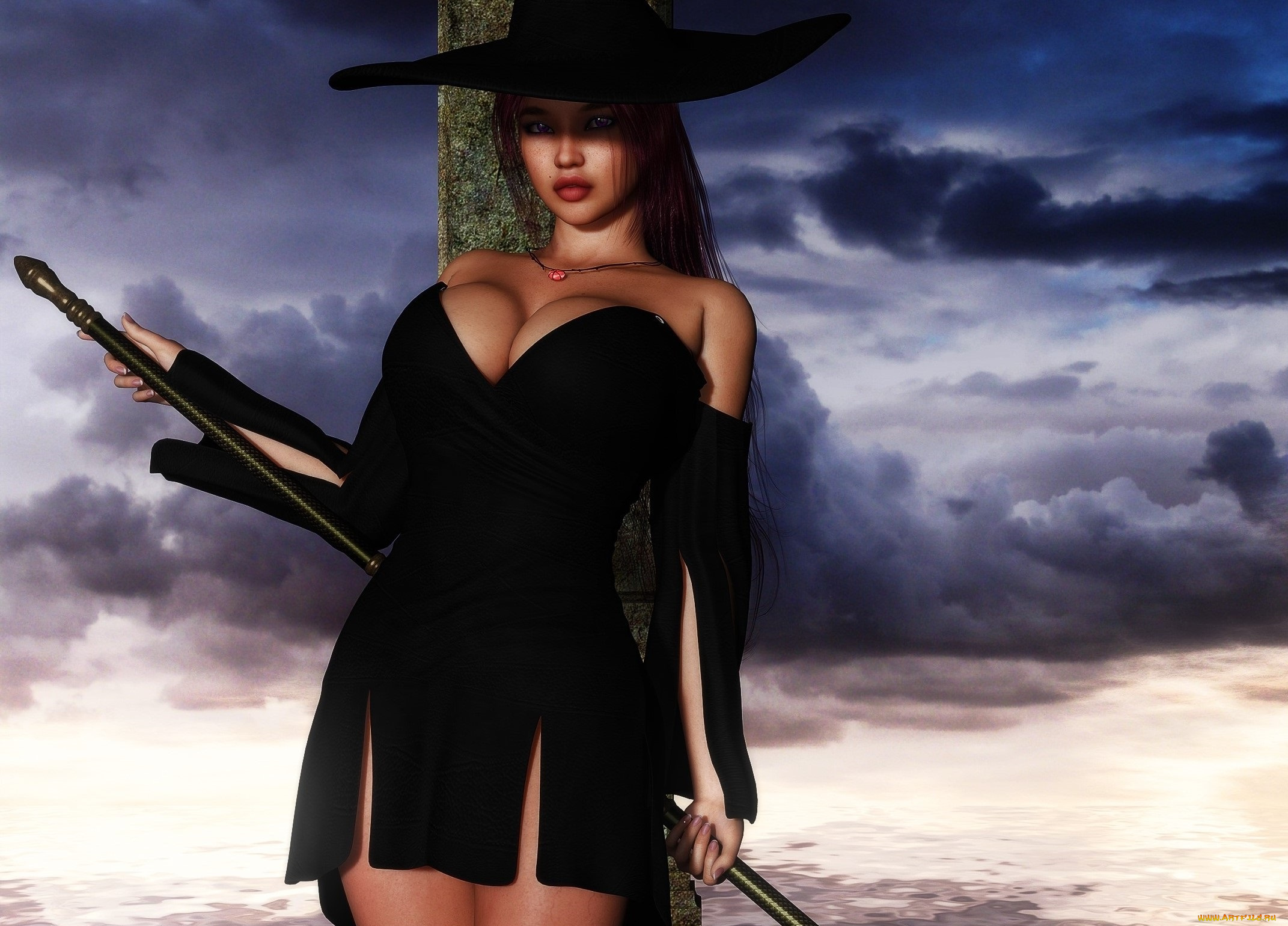 3д, графика, люди, , people, шляпа, девушка, взгляд, фон, шест