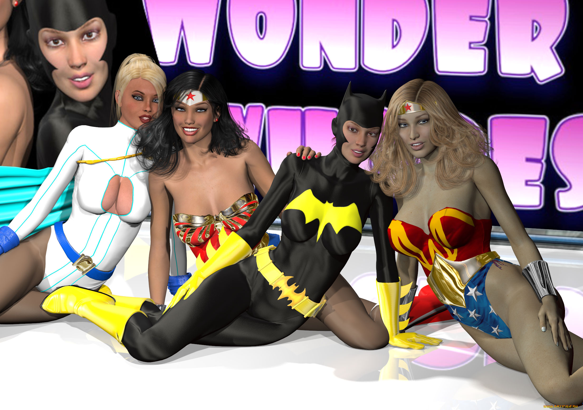 3д, графика, люди, , people, супермены, фон, взгляд, девушки