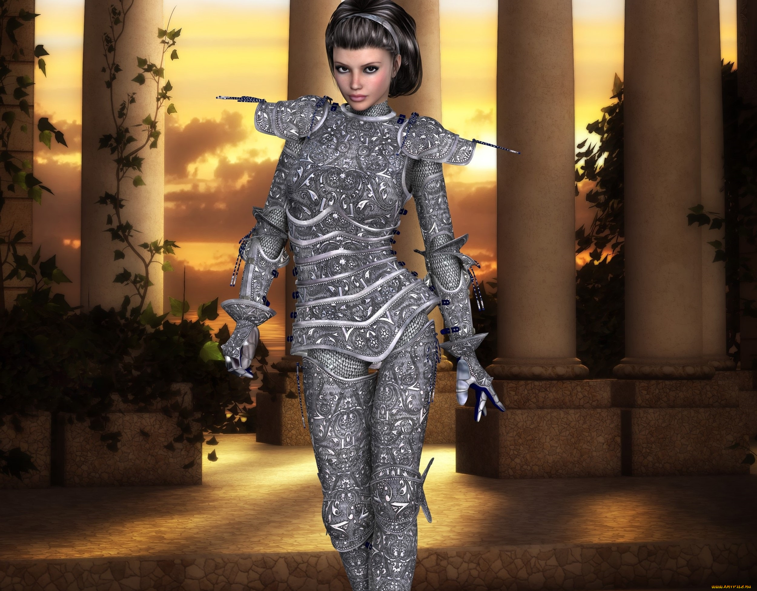 3д, графика, амазонки, , amazon, доспехи, фон, девушка, взгляд