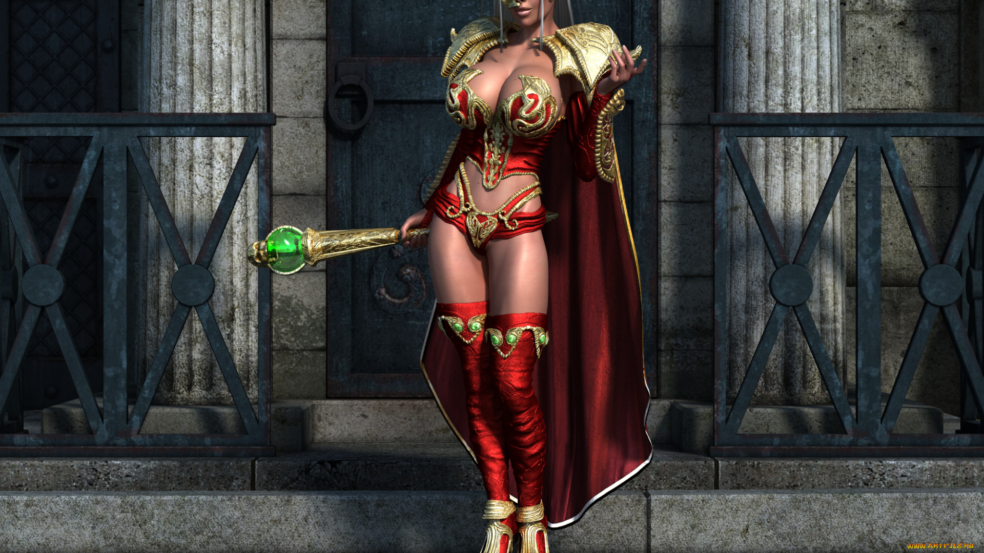 3д, графика, эльфы, , elves, взгляд, фон, тотем, эльфийка