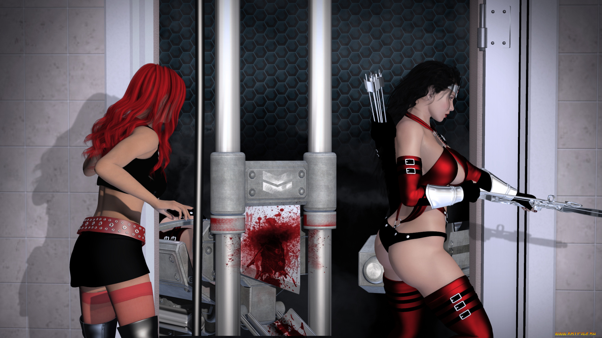 3д, графика, фантазия, , fantasy, девушки, взгляд, оружие, фон