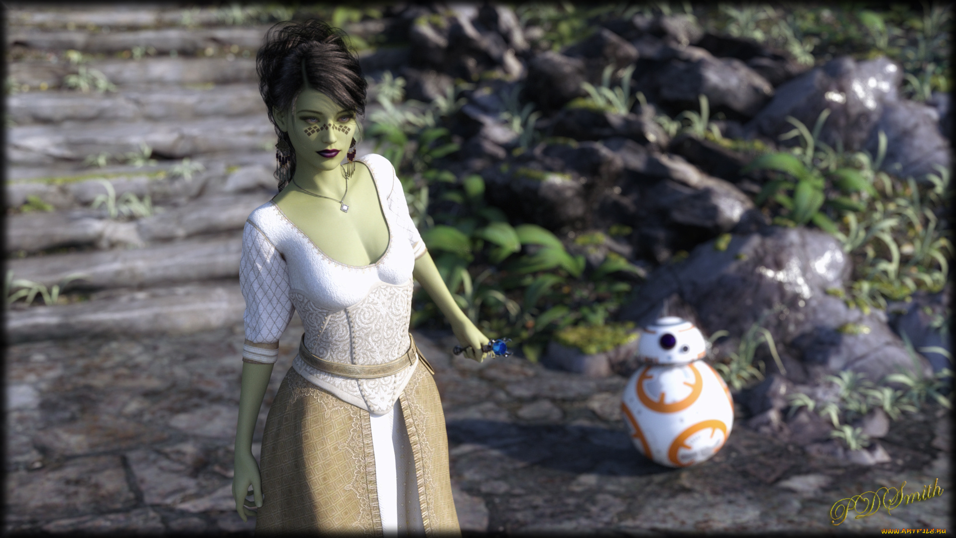 3д, графика, фантазия, , fantasy, фон, девушка, взгляд