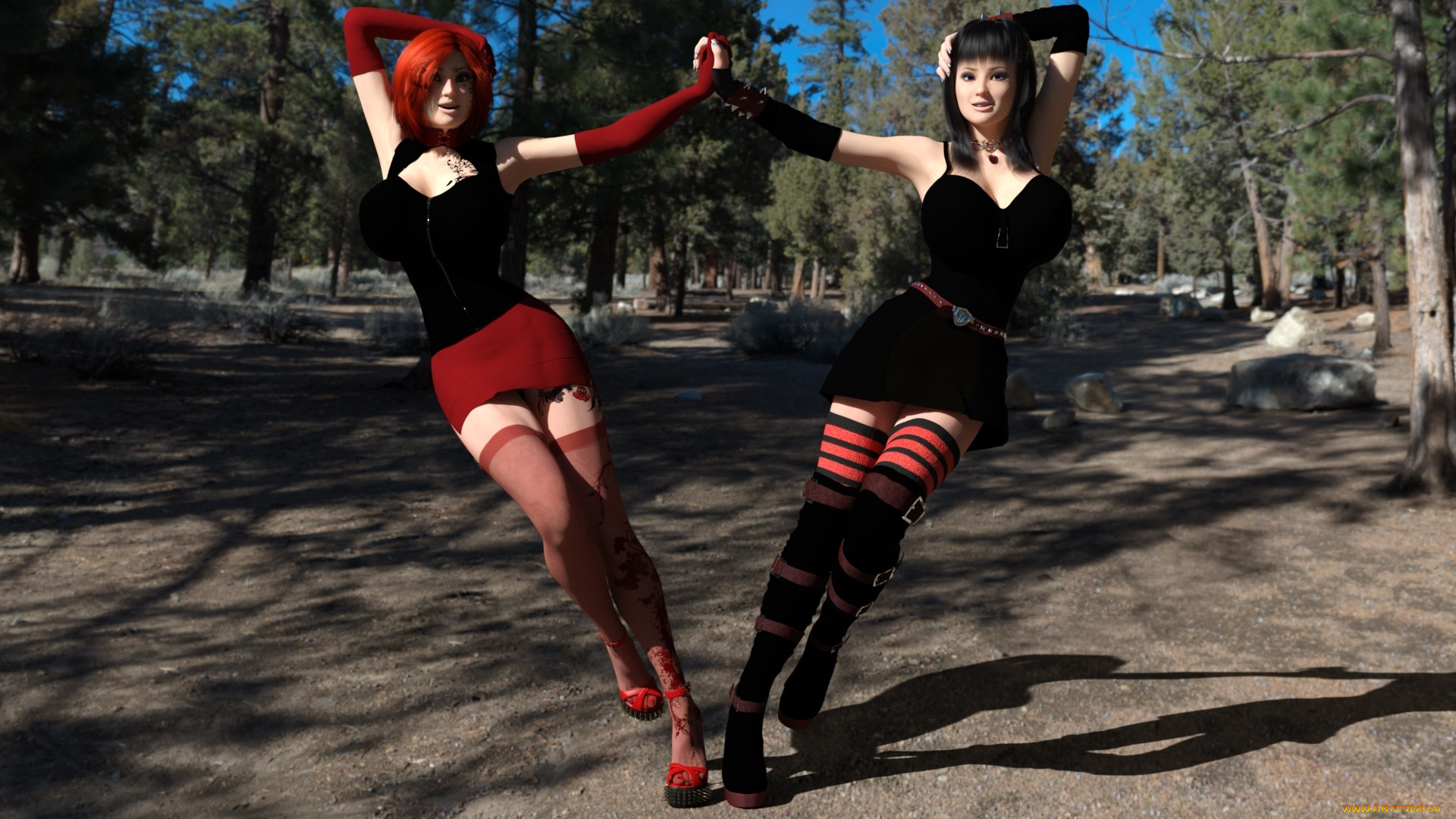 3д, графика, люди, , people, взгляд, рыжие, фон, девушки