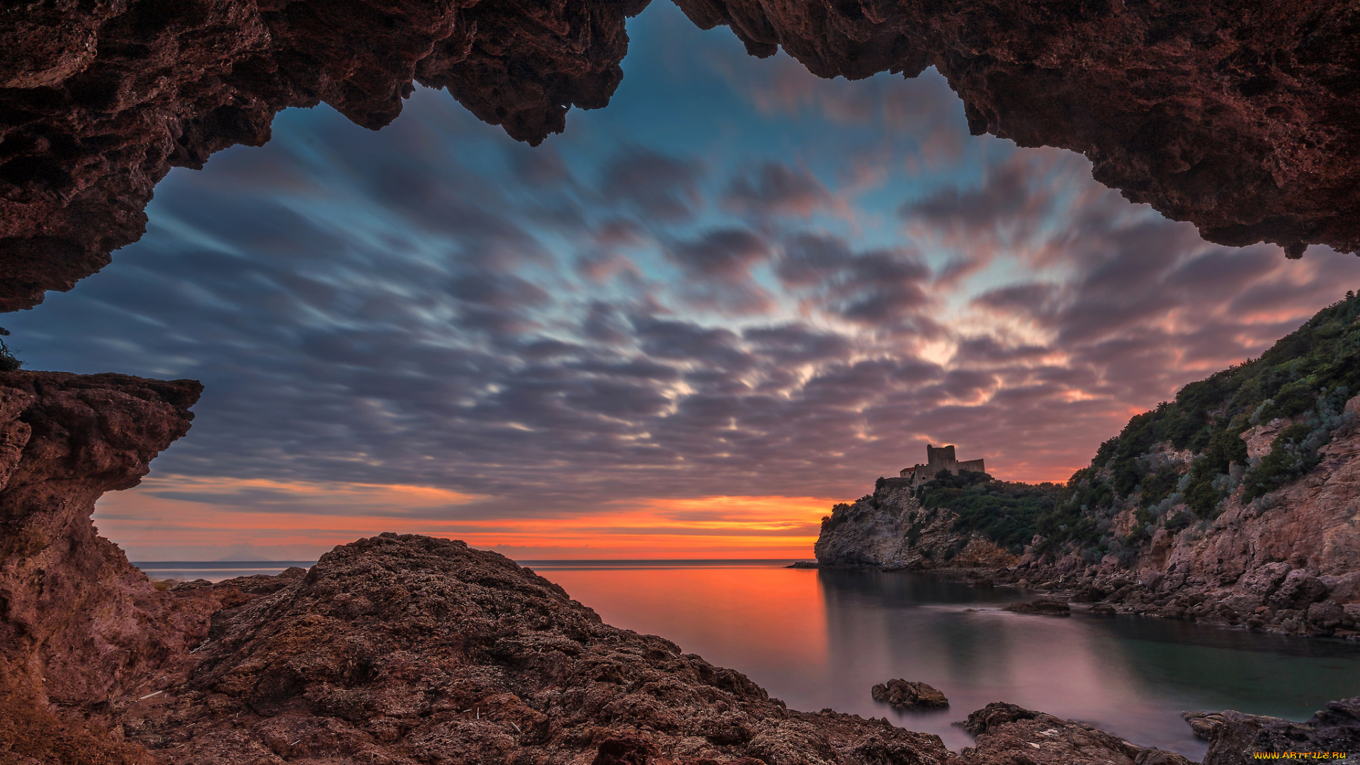 города, -, пейзажи, скала, бухта, замок