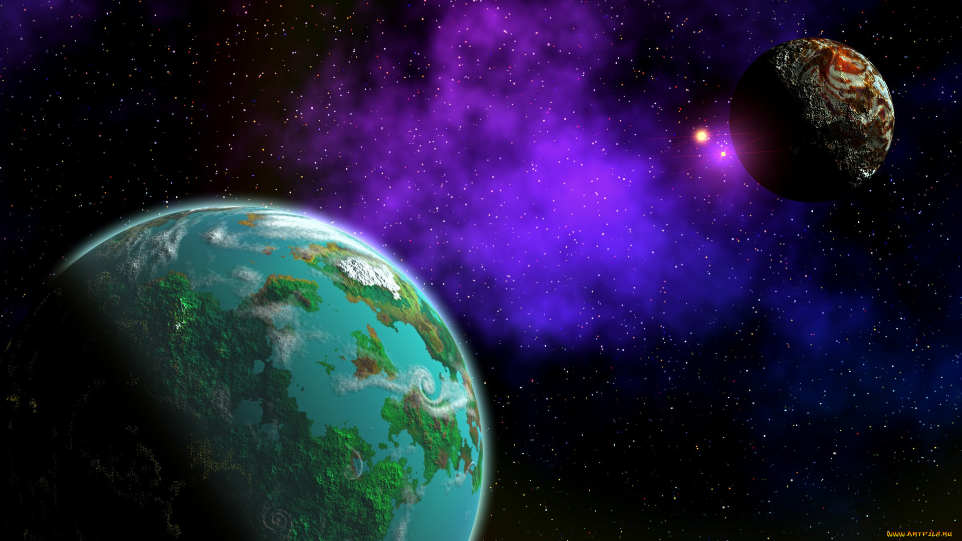 космос, арт, галактика, вселенная, звезды, планеты