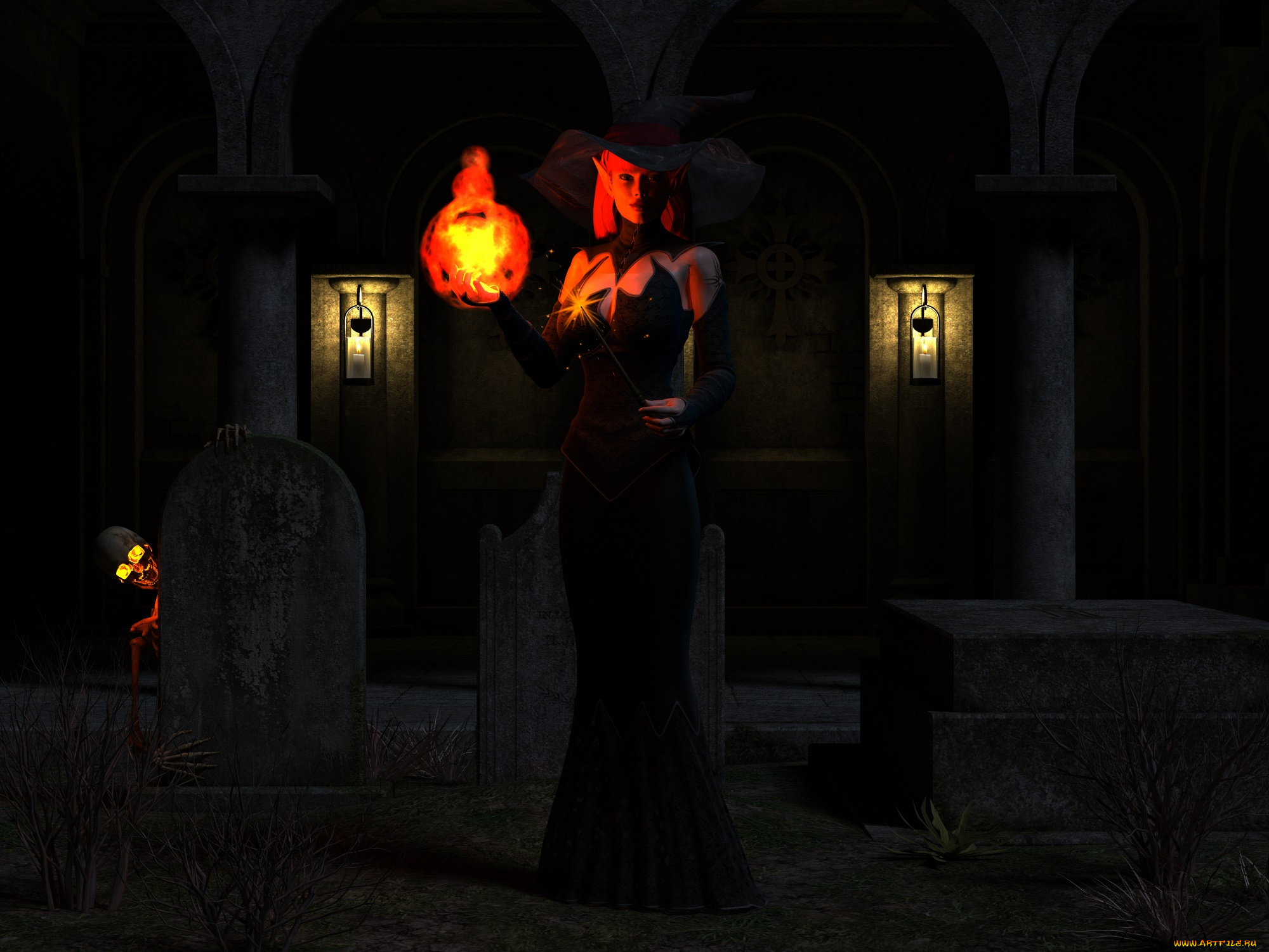 3д, графика, эльфы, , elves, магия, фон, взгляд, эльфийка