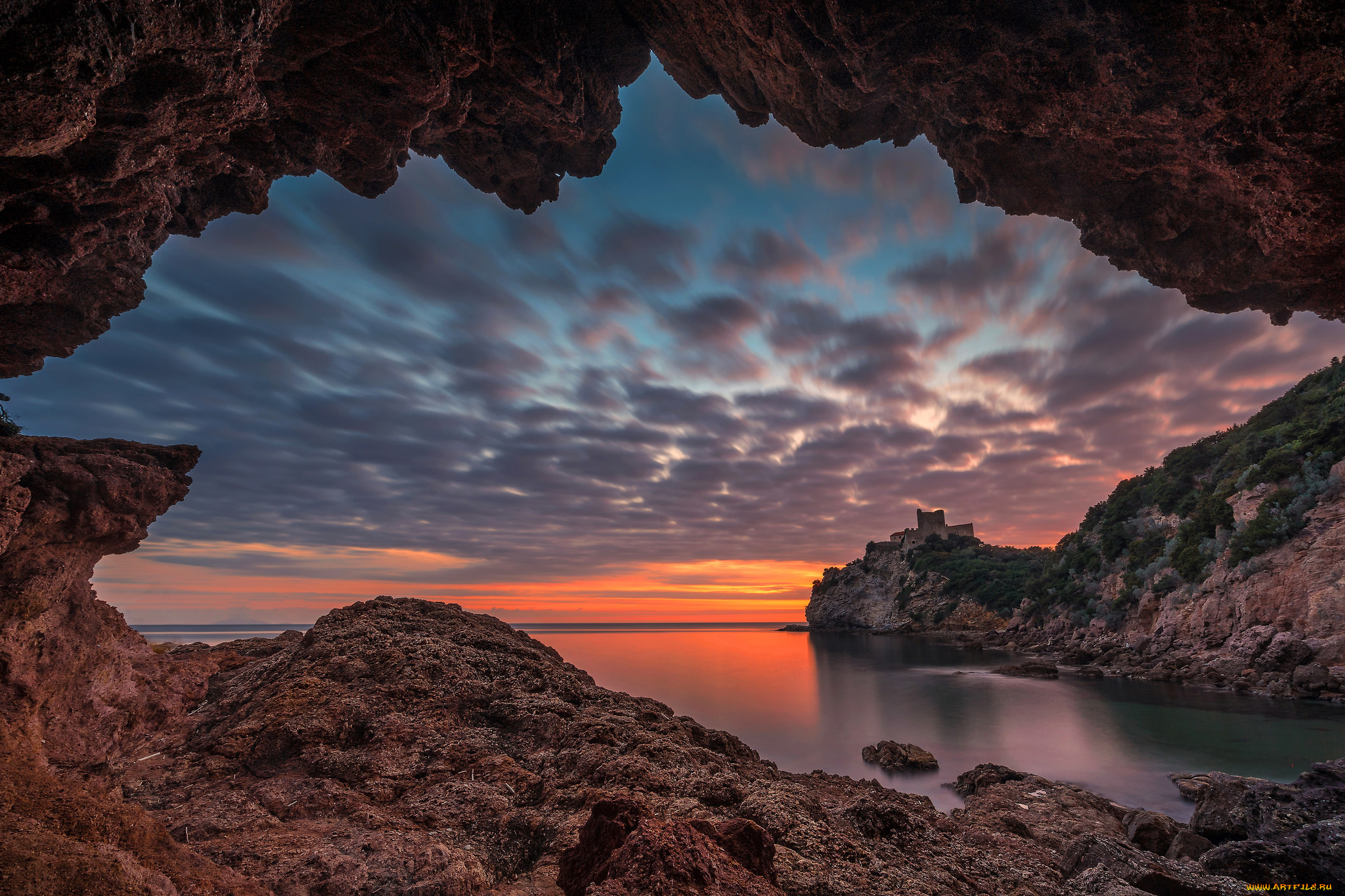 города, -, пейзажи, скала, бухта, замок