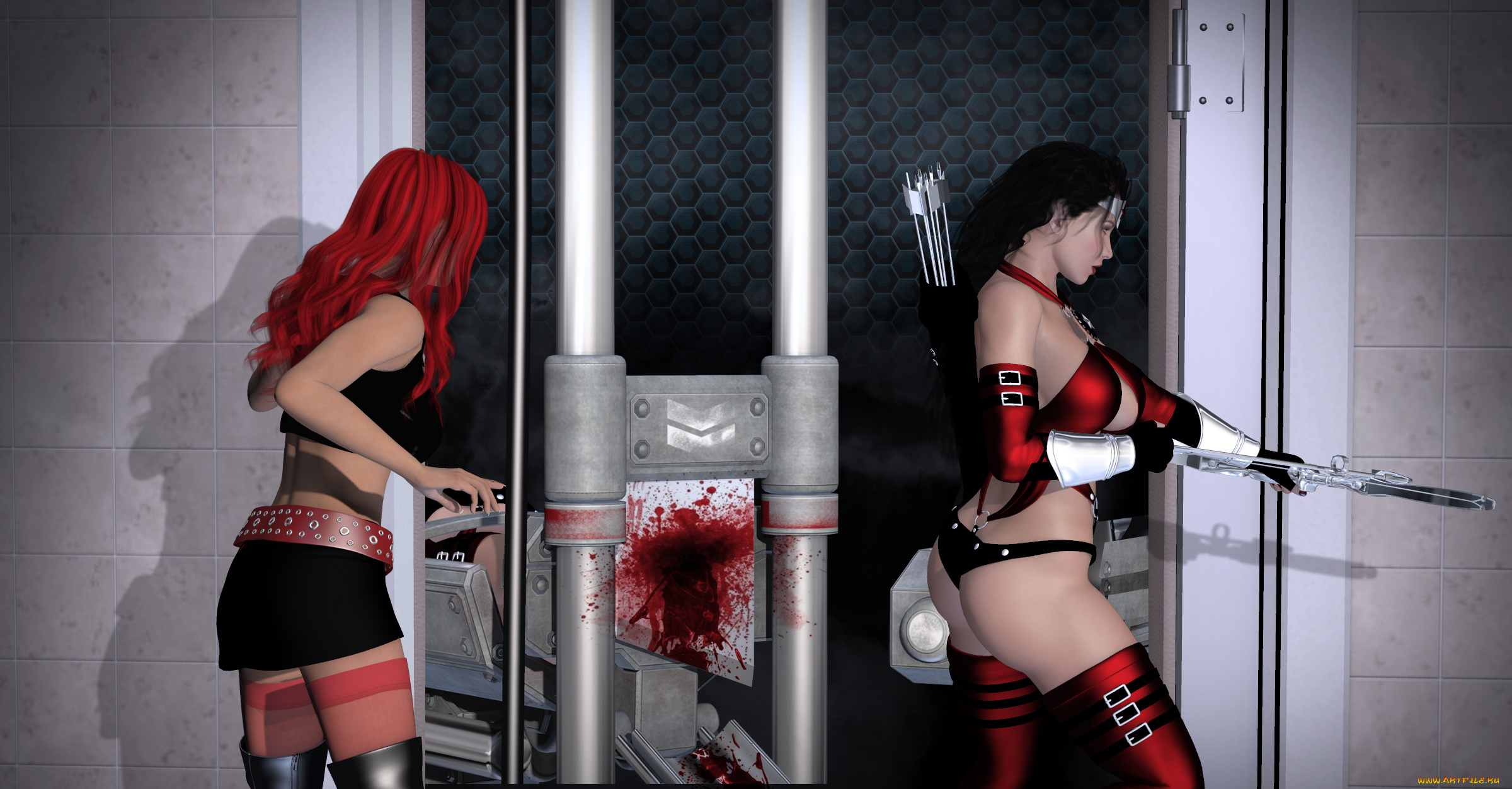 3д, графика, фантазия, , fantasy, девушки, взгляд, оружие, фон