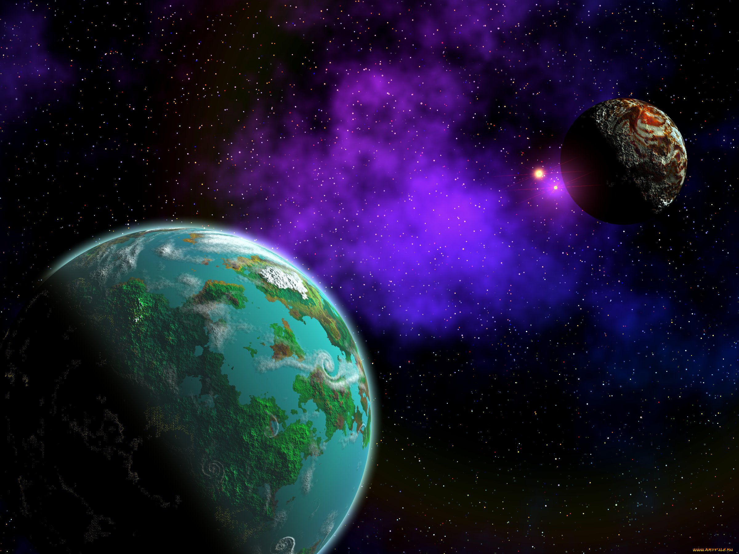 космос, арт, галактика, вселенная, звезды, планеты