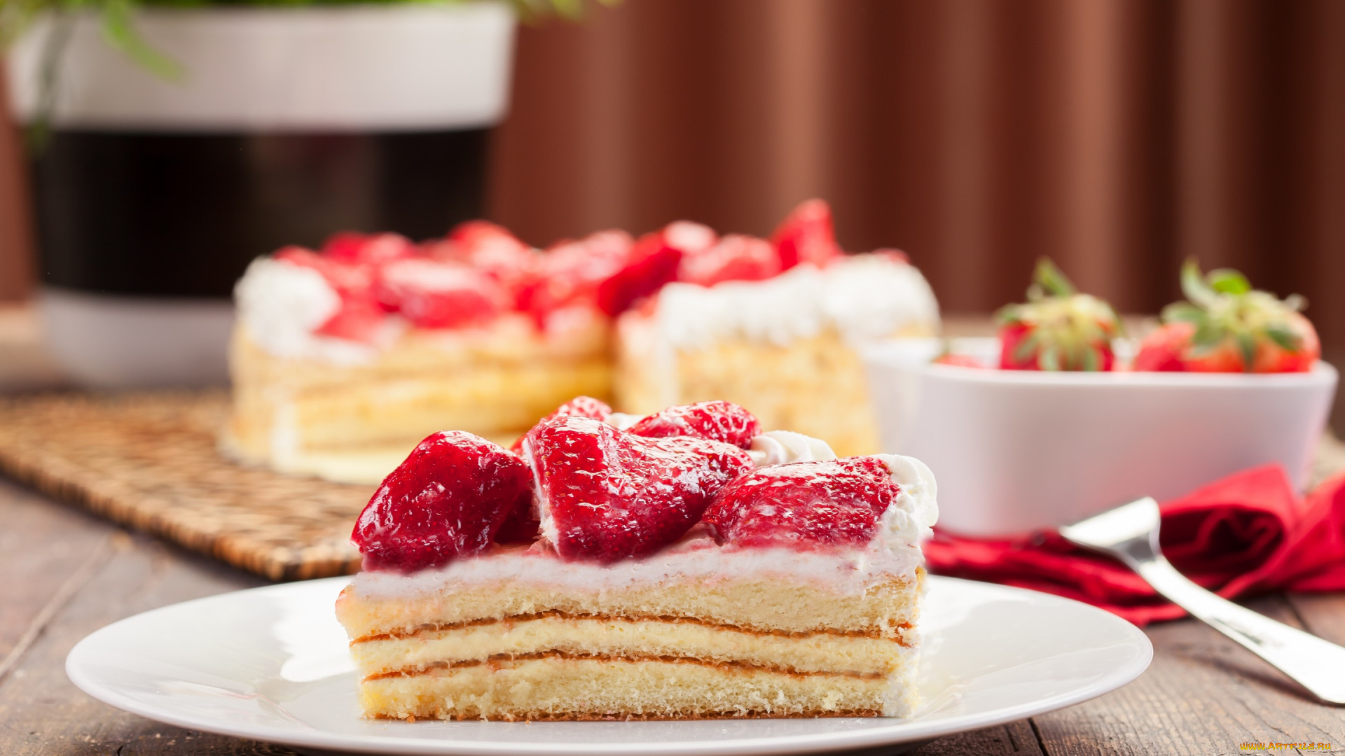 еда, пироги, клубника