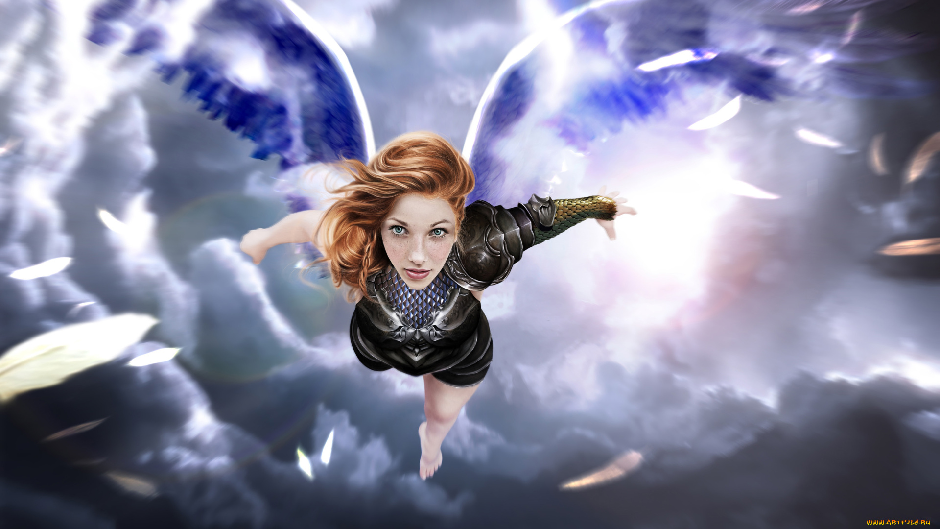 фэнтези, фотоарт, крылья, взгляд, девушка, фон