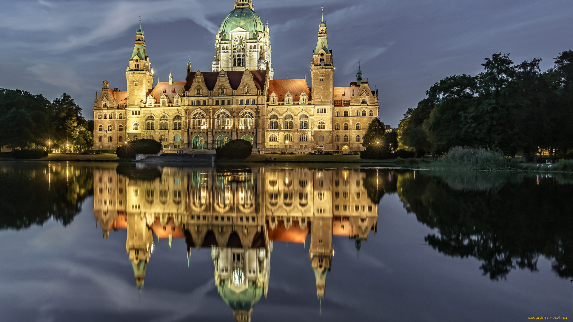 hannover, -, germany, города, -, дворцы, , замки, , крепости, дворец, водоем