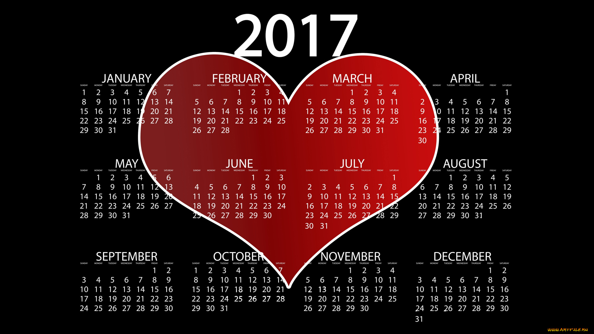 календари, рисованные, , векторная, графика, сердечко