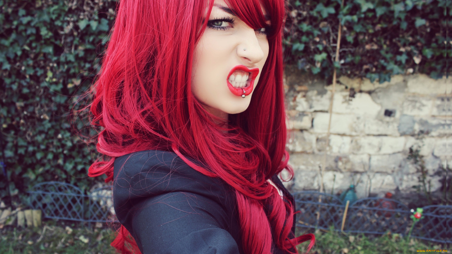 lolina, green, девушки, -unsort, , рыжеволосые, и, другие, плющ, стена, пирсинг, оскал, красноволосая, lolina, green