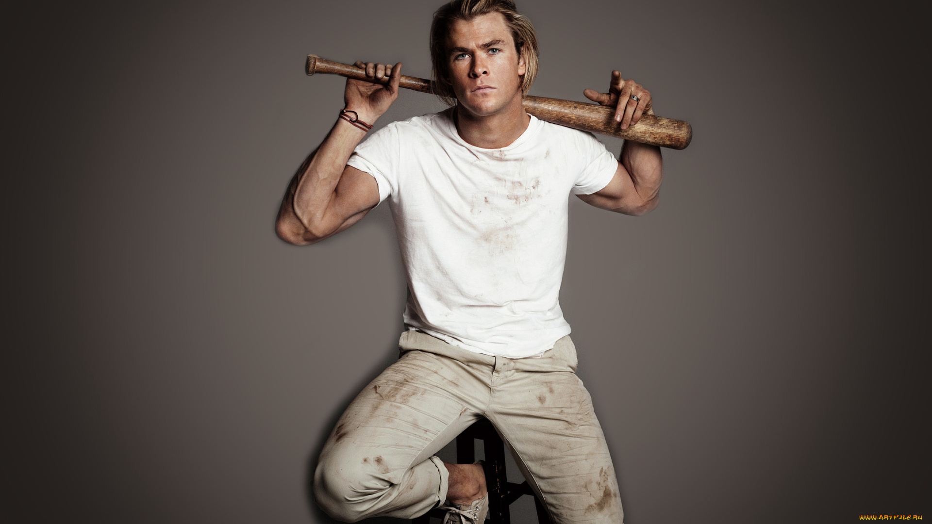 мужчины, chris, hemsworth, бита, мускулы
