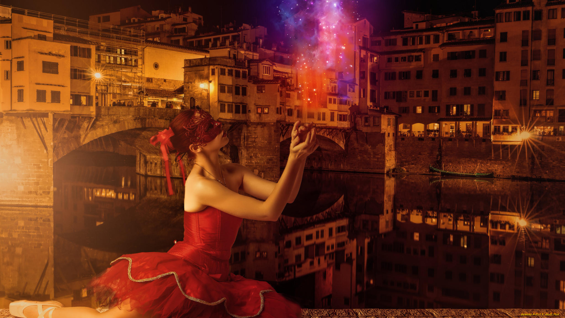 разное, компьютерный, дизайн, балерина, девушка, понте, веккьо, флоренция