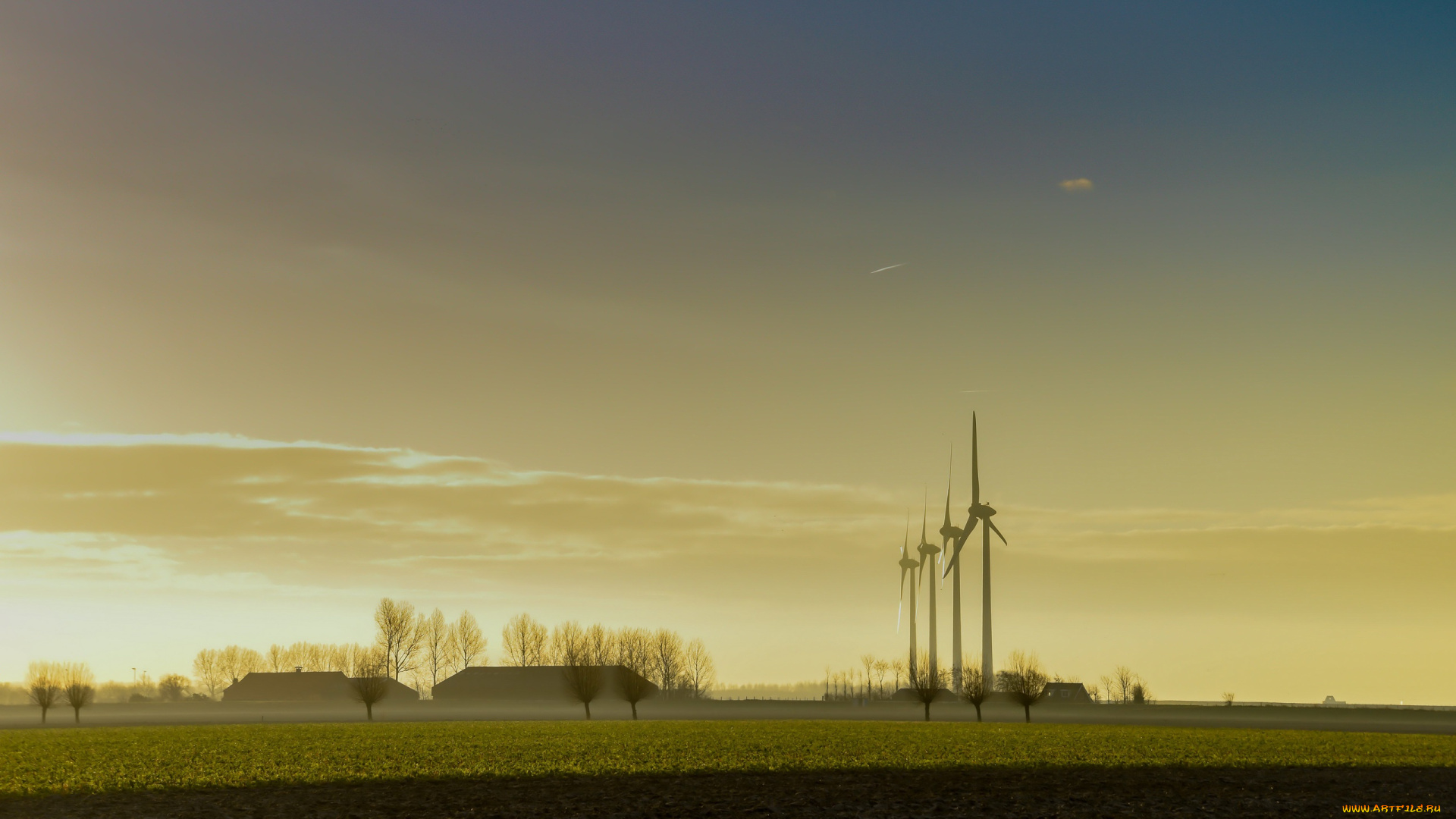 разное, мельницы, вечер, ветряки