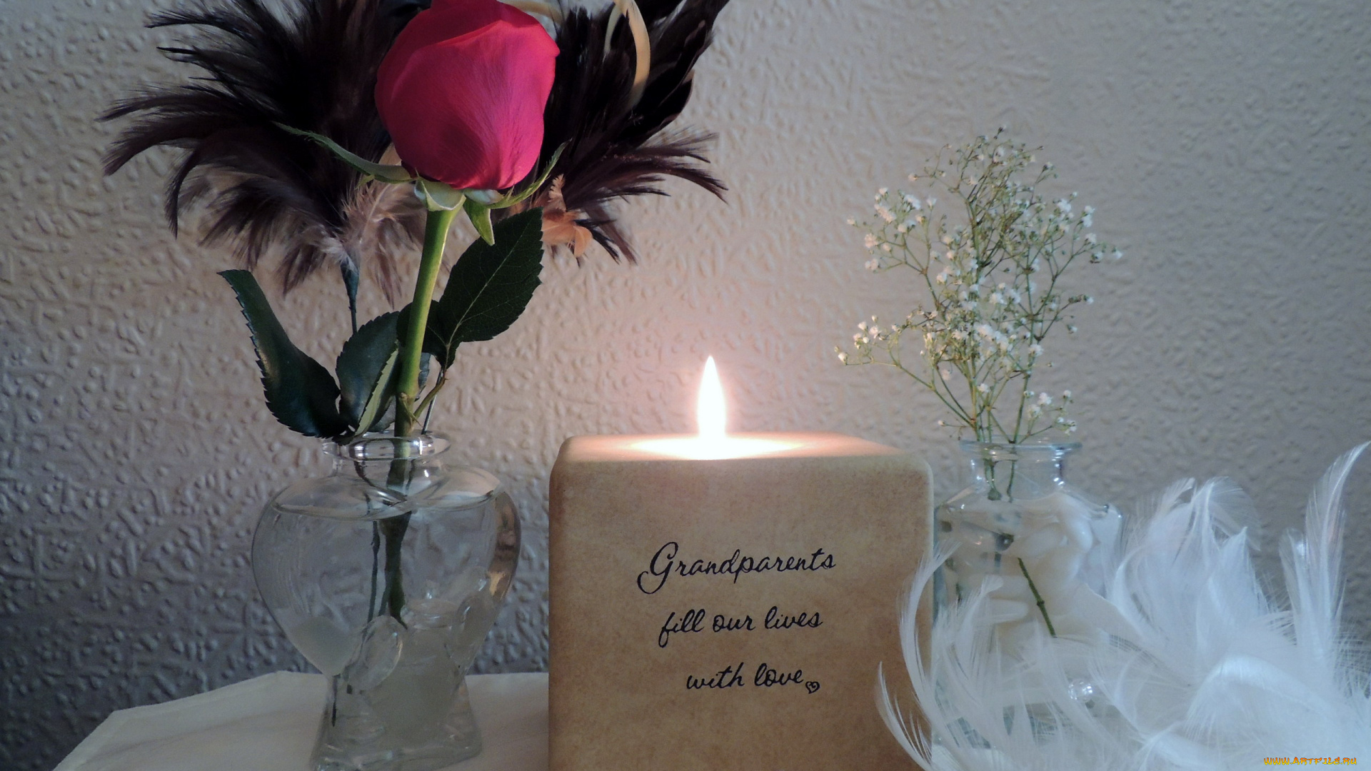 разное, свечи, роза, свеча, надпись, перья