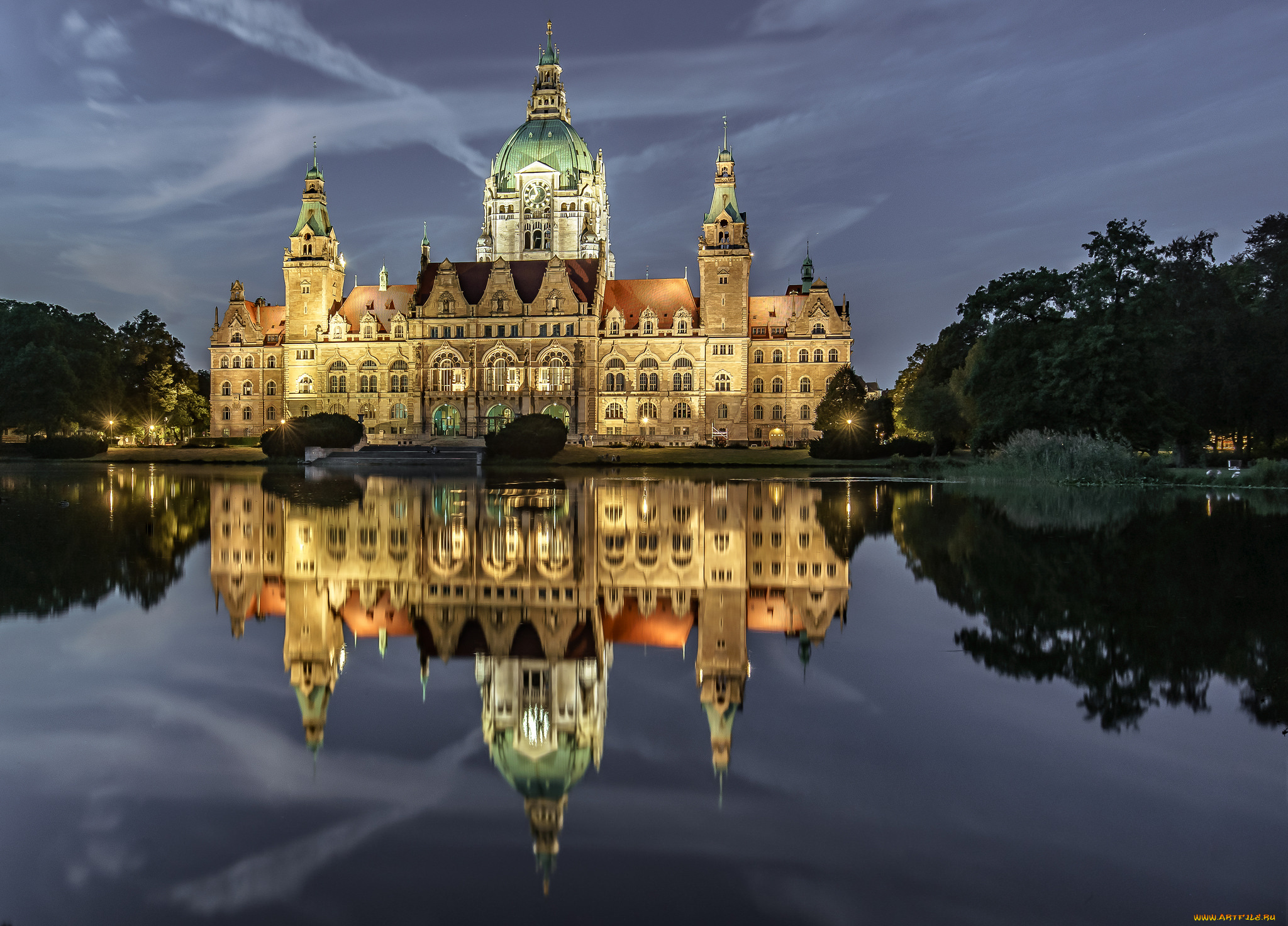 hannover, -, germany, города, -, дворцы, , замки, , крепости, дворец, водоем