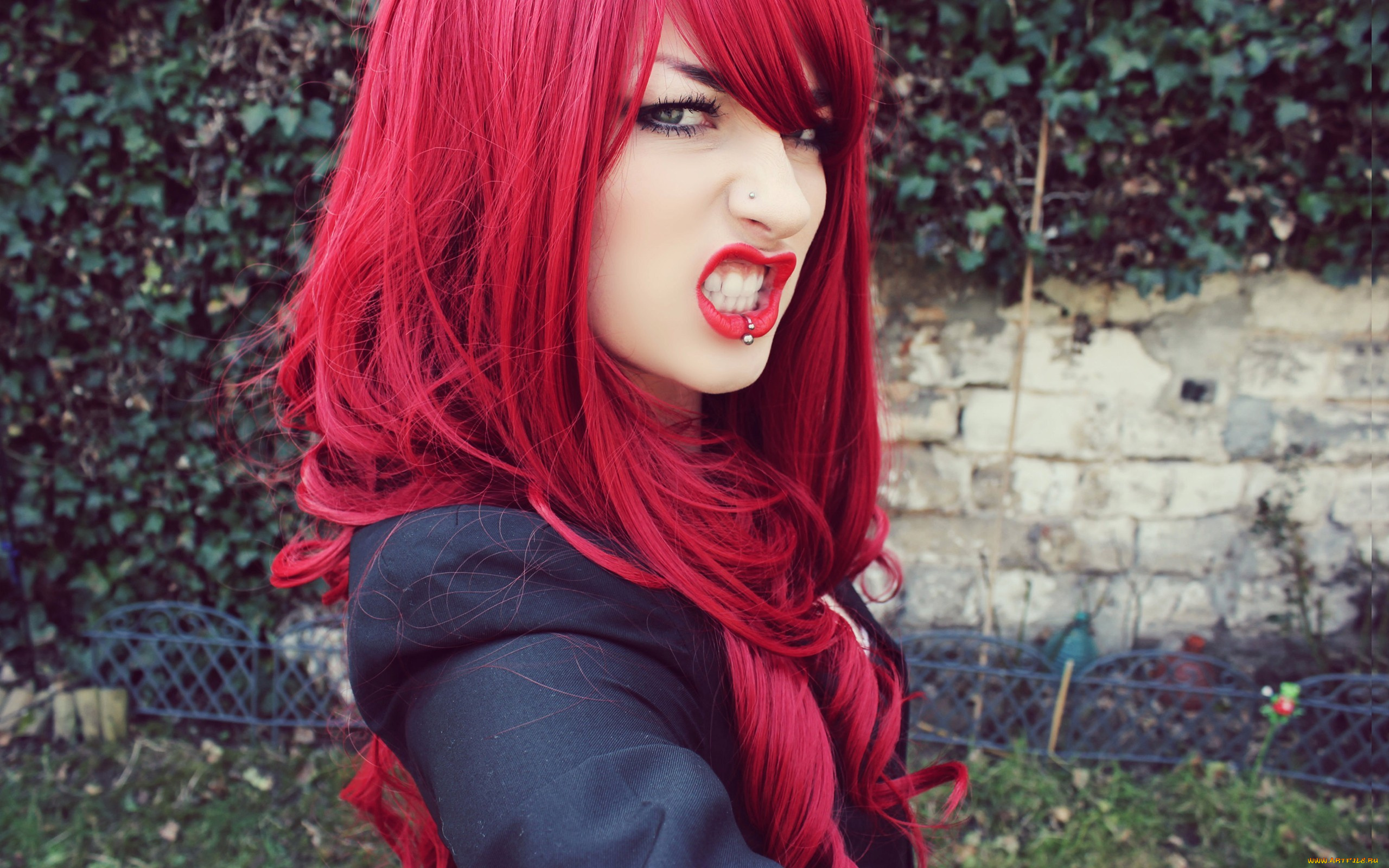 lolina, green, девушки, -unsort, , рыжеволосые, и, другие, плющ, стена, пирсинг, оскал, красноволосая, lolina, green