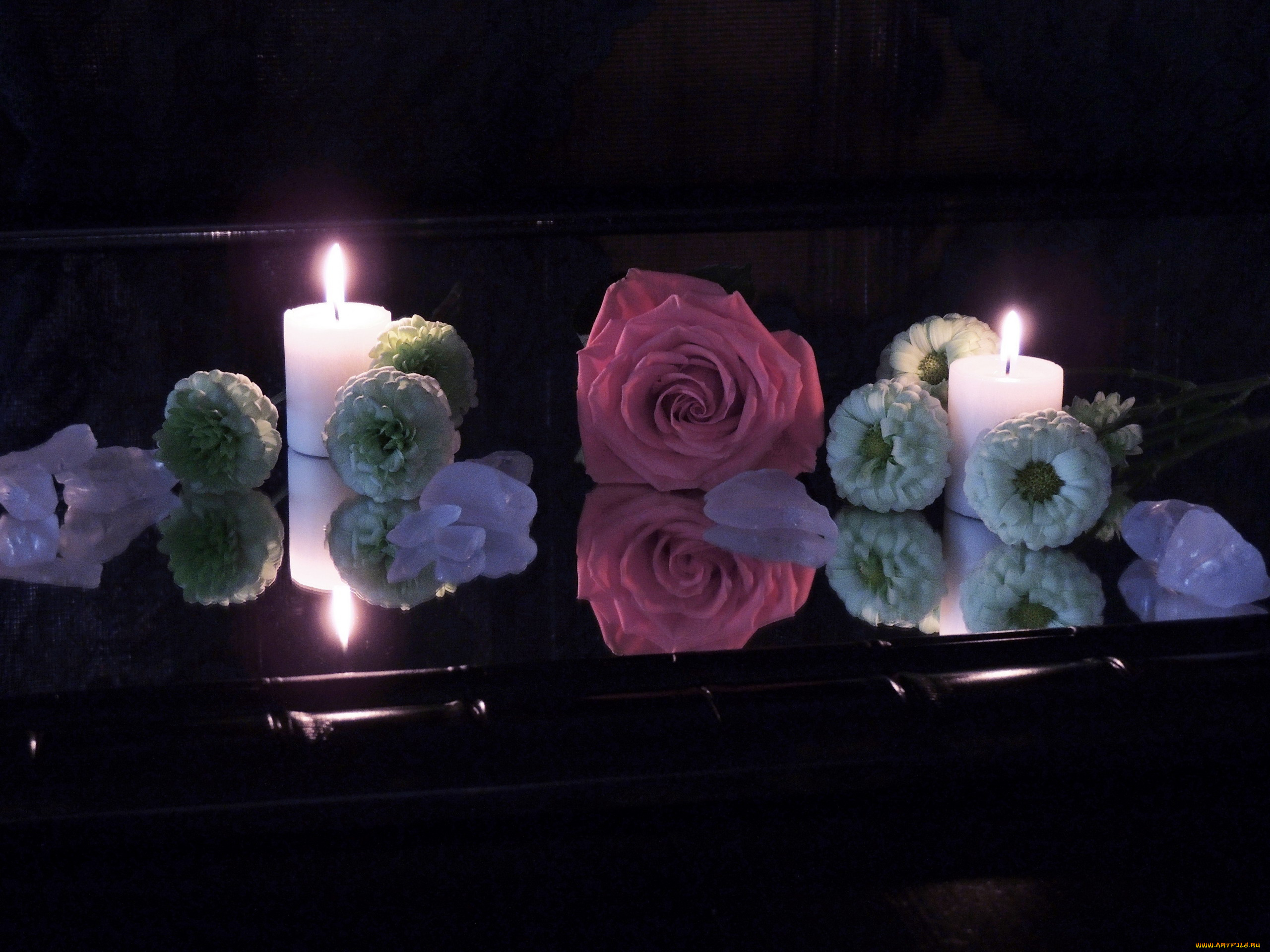 разное, свечи, роза, огоньки