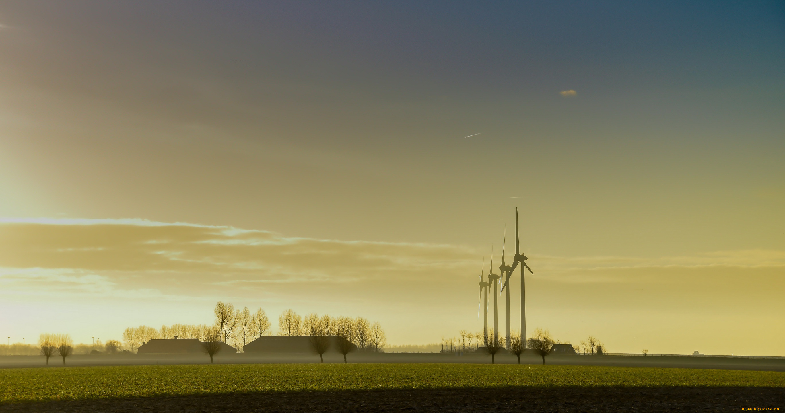 разное, мельницы, вечер, ветряки
