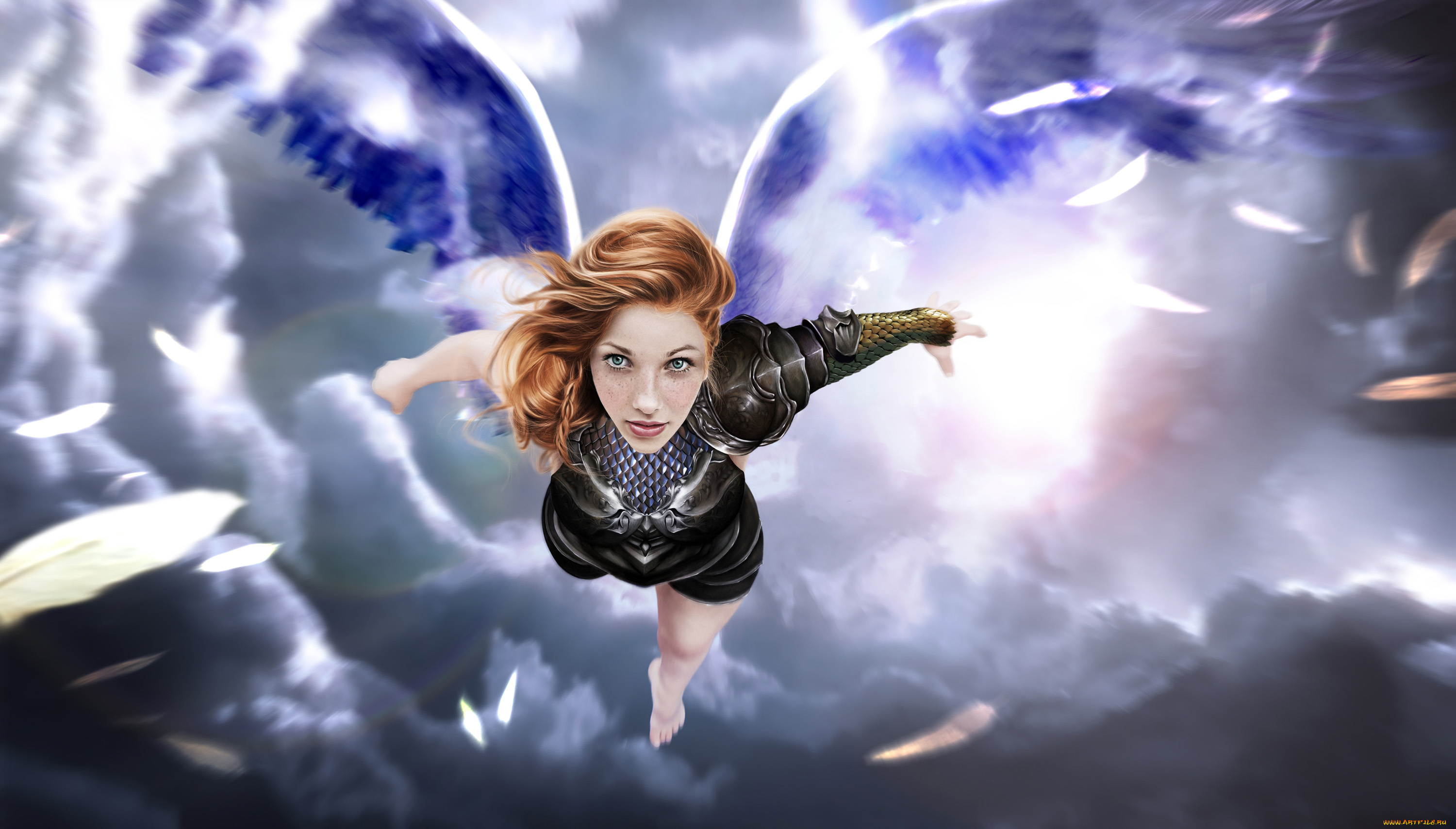 фэнтези, фотоарт, крылья, взгляд, девушка, фон