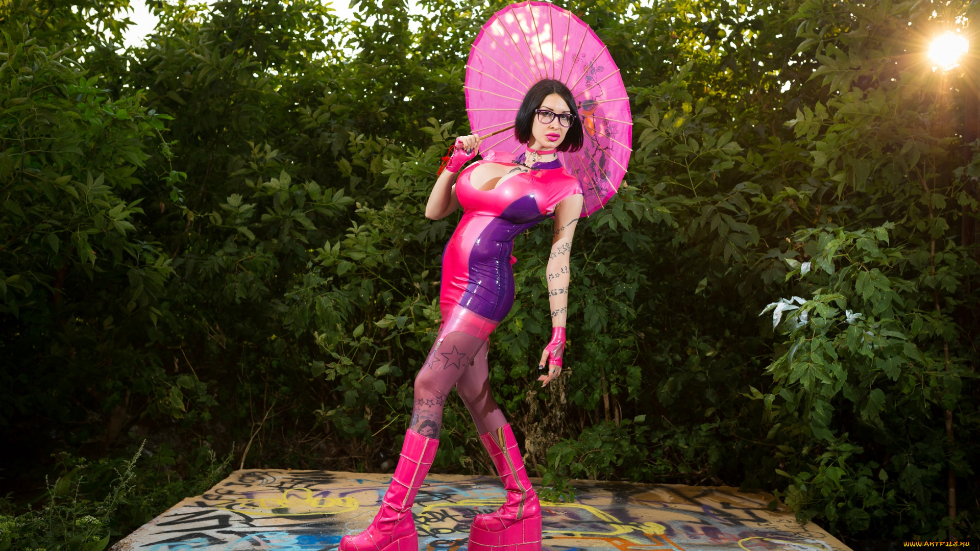 девушки, ariane, saint-amour, зонт, латекс, взгляд, фон, девушка