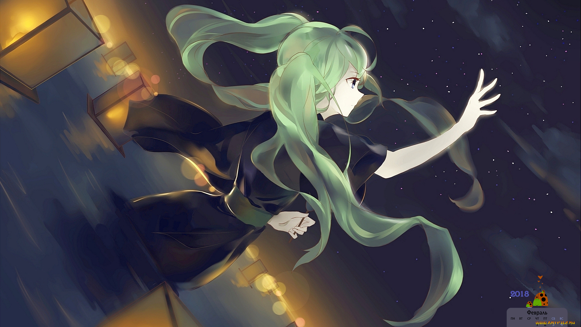 календари, аниме, фонарь, профиль, взгляд, 2018, девушка