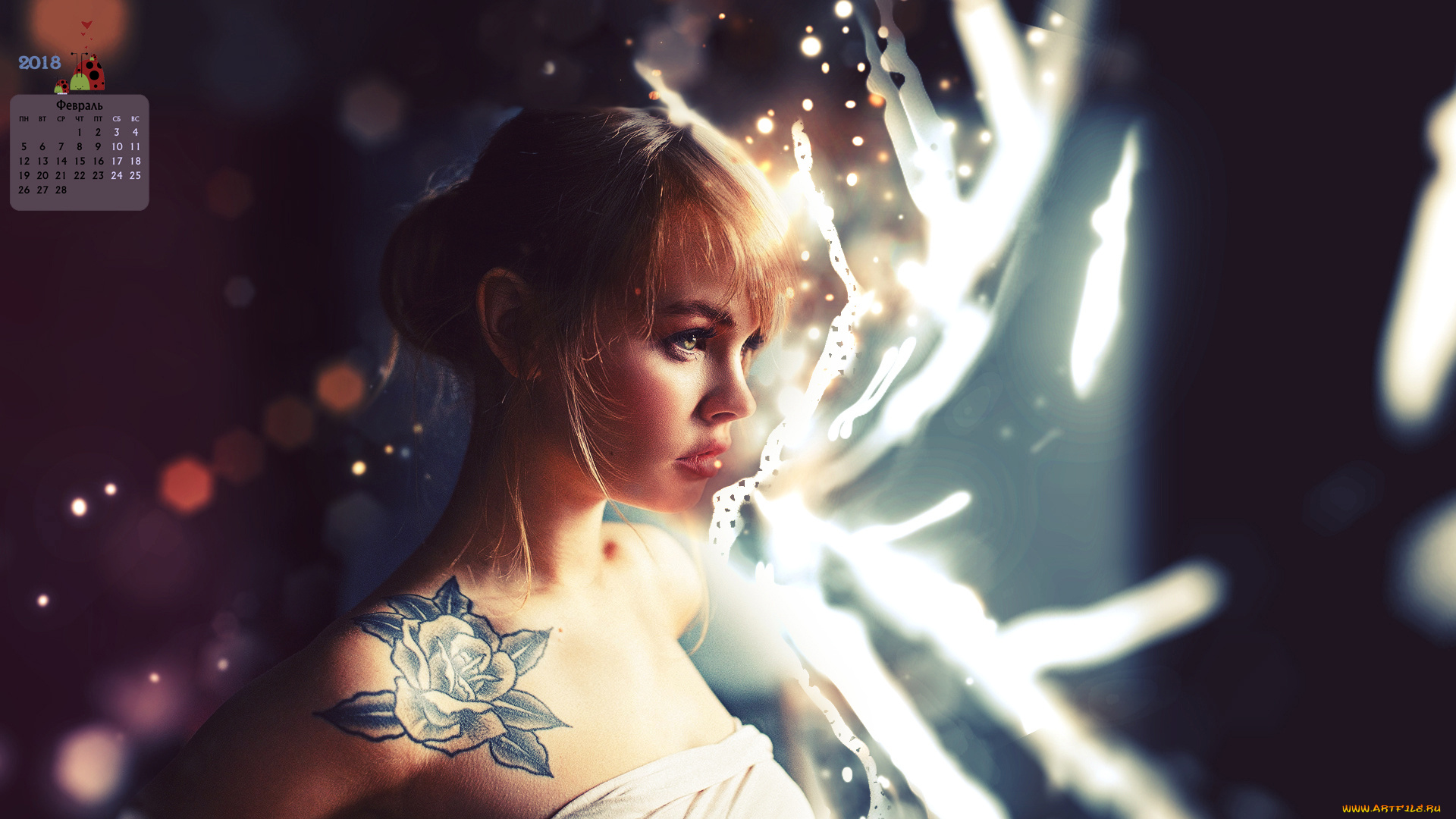 календари, компьютерный, дизайн, лицо, девушка, 2018, взгляд, профиль, тату