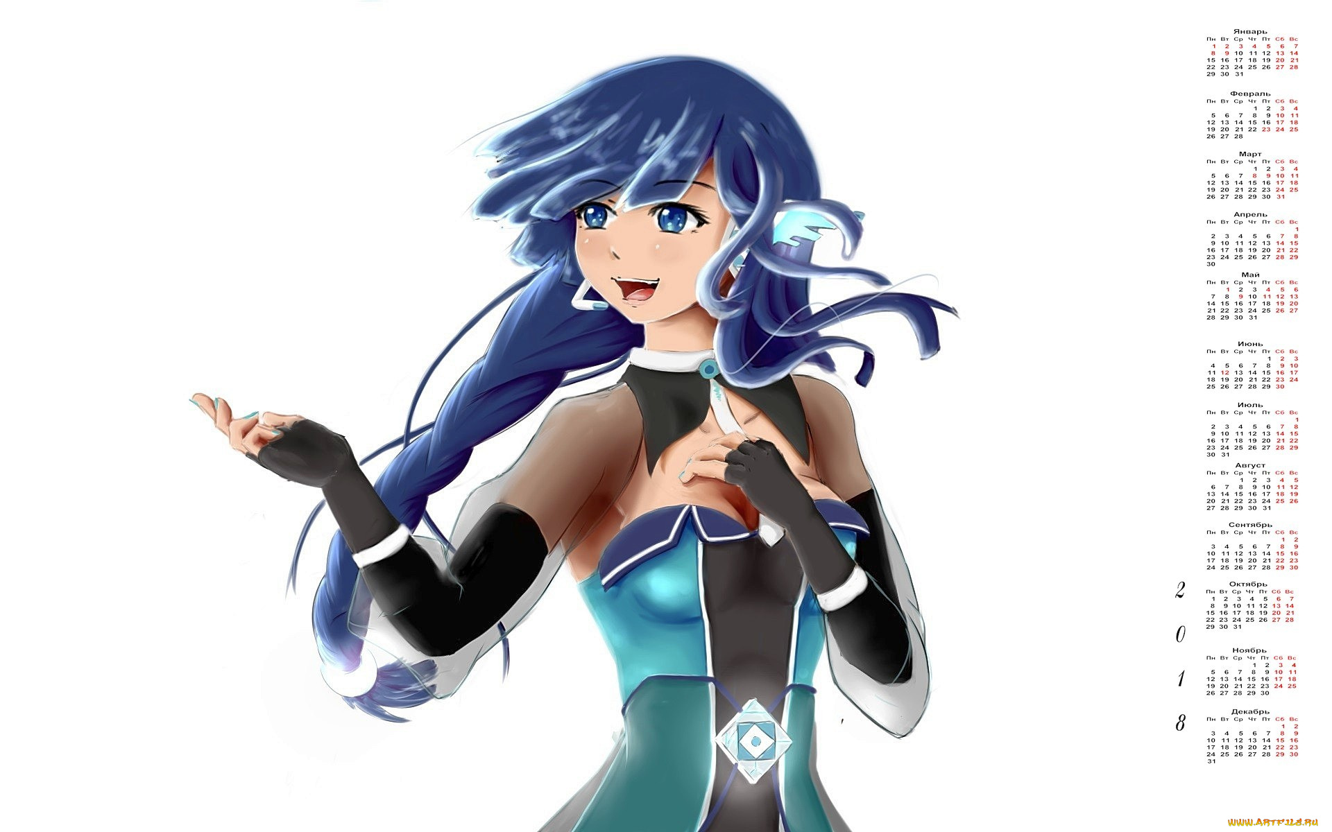 календари, аниме, взгляд, лицо, девушка, 2018