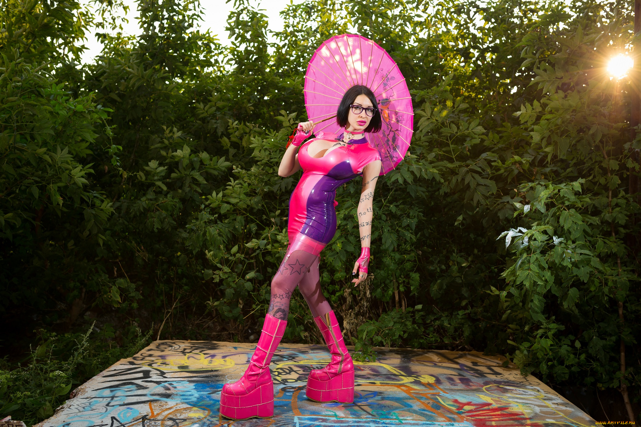 девушки, ariane, saint-amour, зонт, латекс, взгляд, фон, девушка