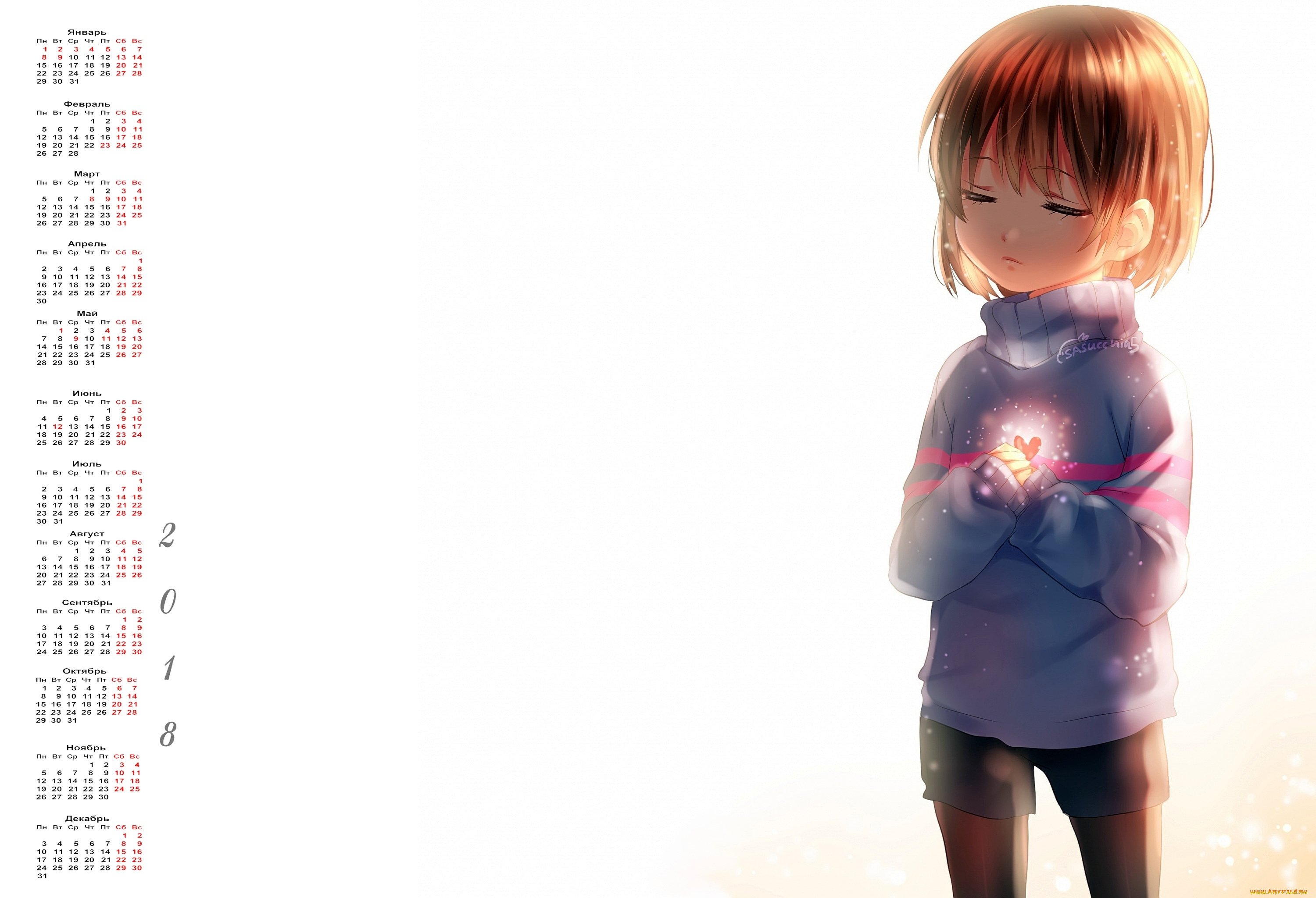 календари, аниме, сердце, ребенок, 2018