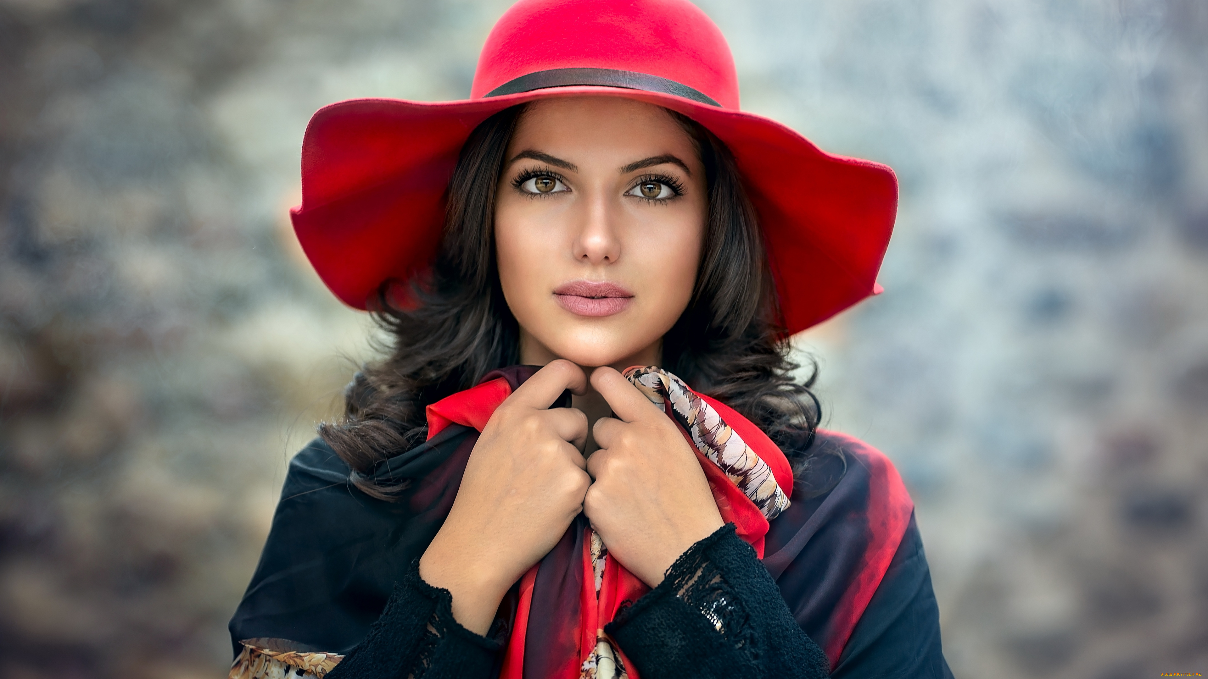 девушки, -unsort, , лица, , портреты, шляпа, брюнетки, девушка, взгляд, лицо