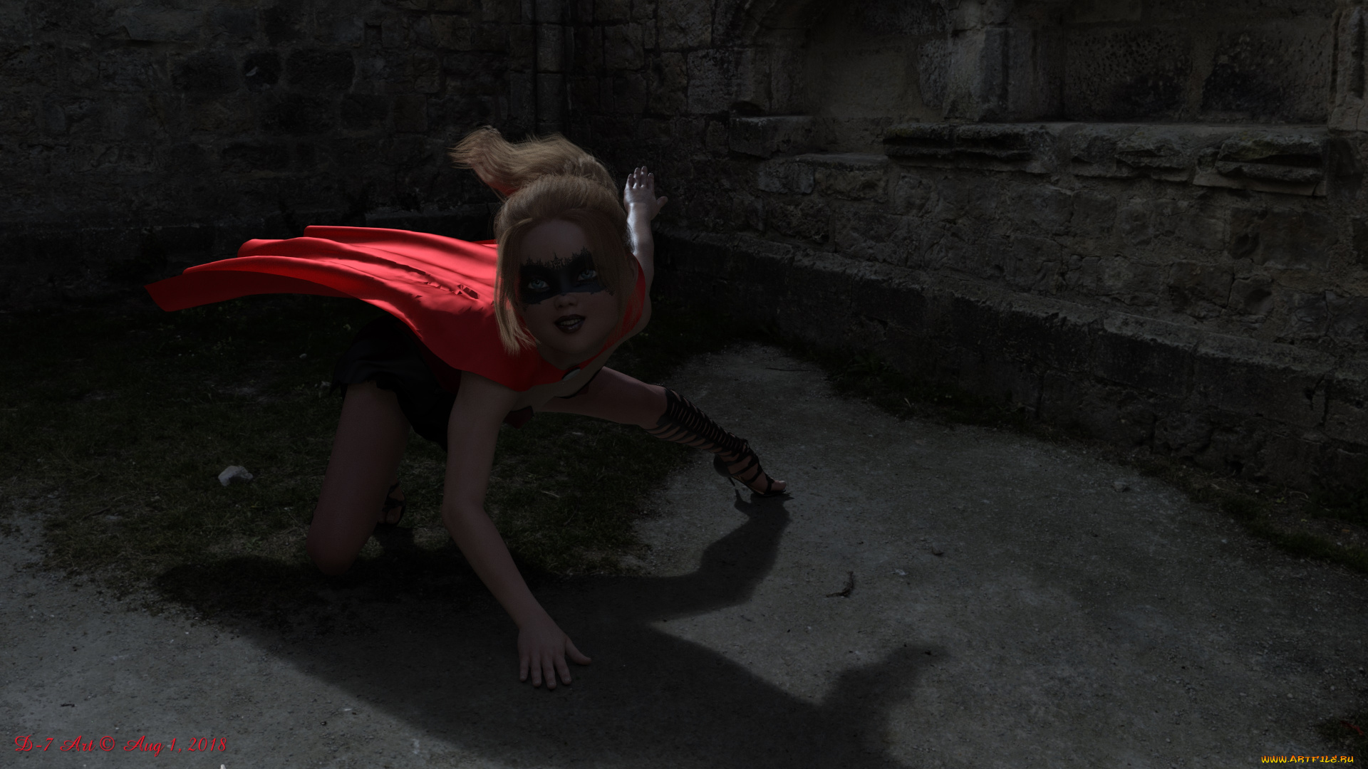 3д, графика, фантазия, , fantasy, девушка, паук, фон, взгляд