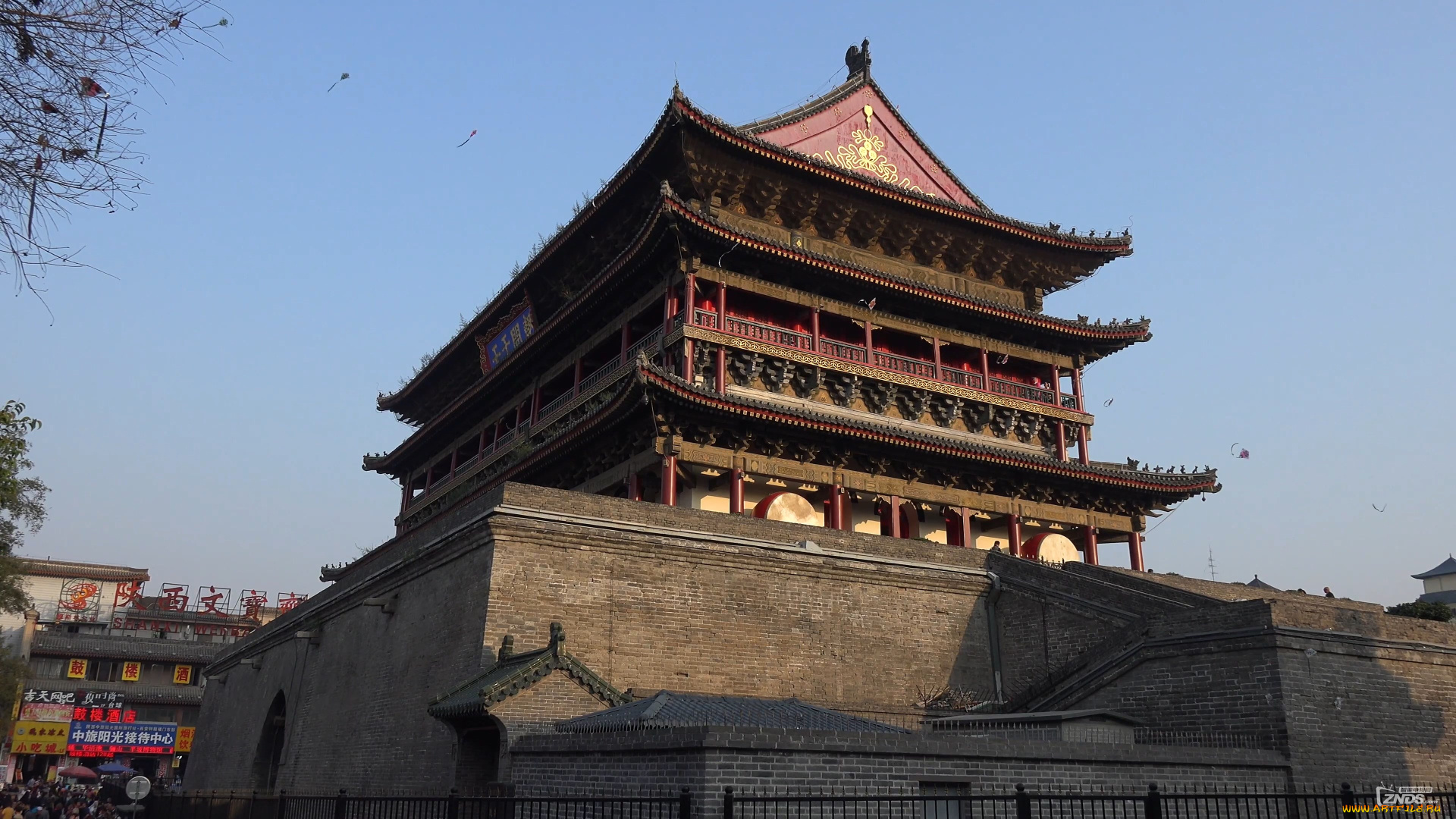 барабанная, башня, города, -, буддийские, и, другие, храмы, достопримечательности, барабанная, башня, китай, сиань