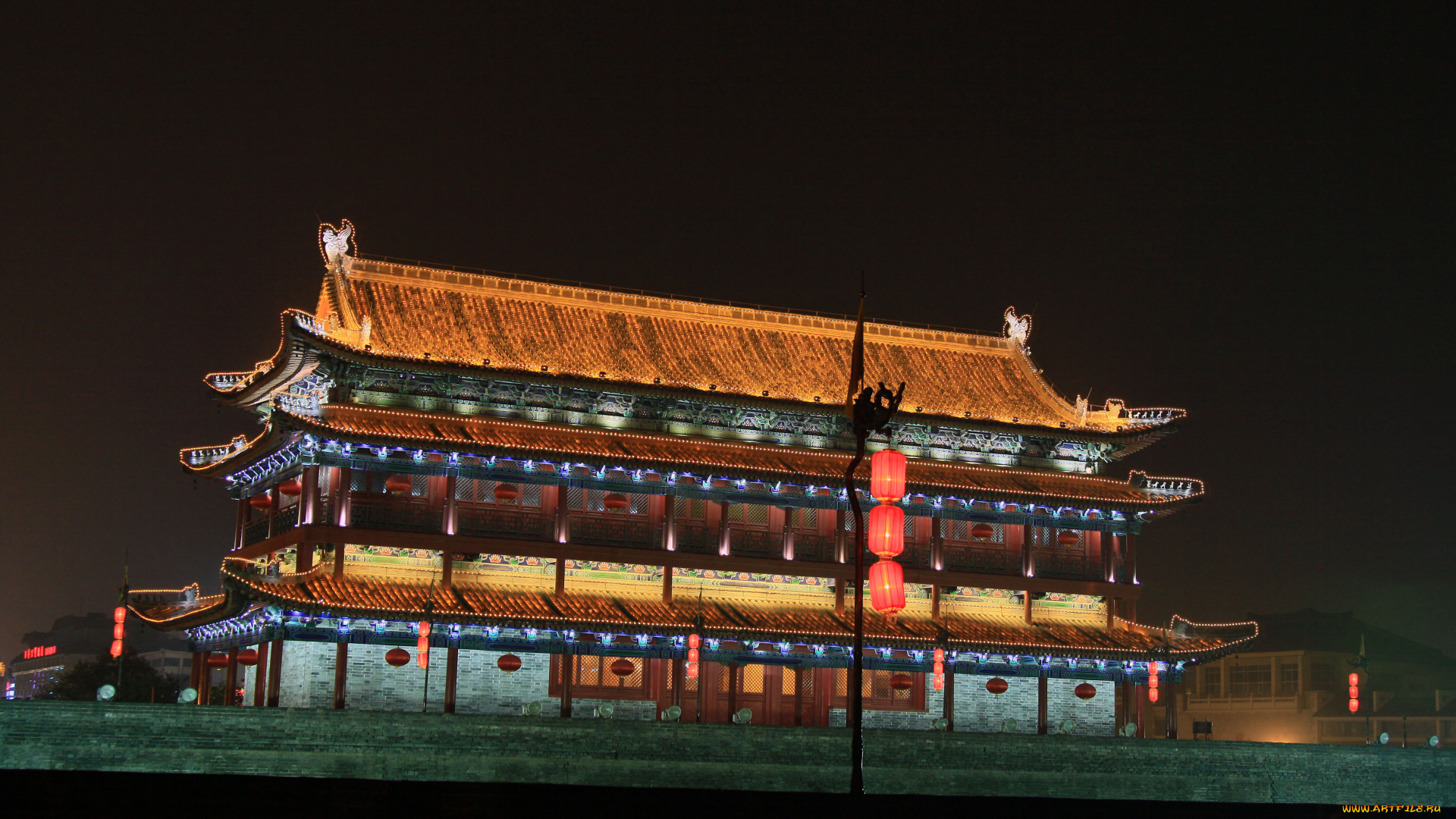 города, -, буддийские, и, другие, храмы, достопримечательности, башня, барабанная, китай, сиань