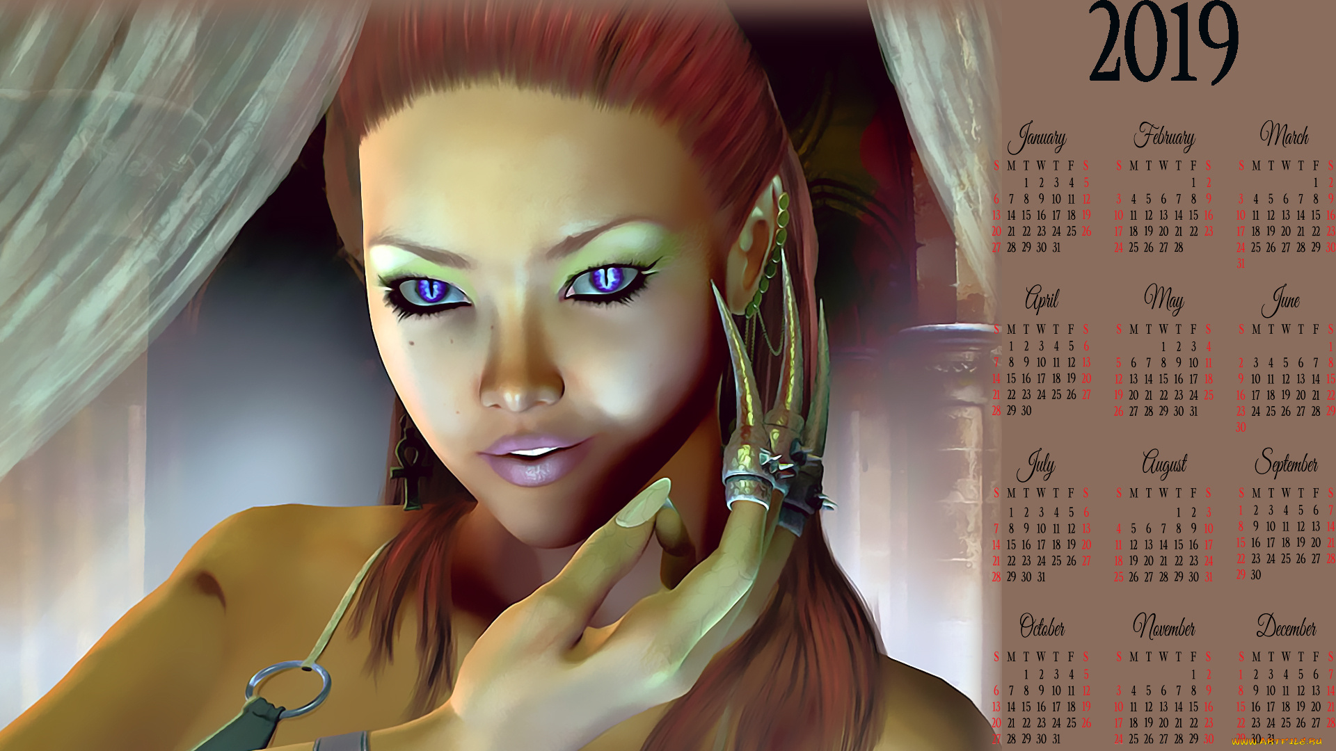 календари, 3д-графика, взгляд, девушка, лицо