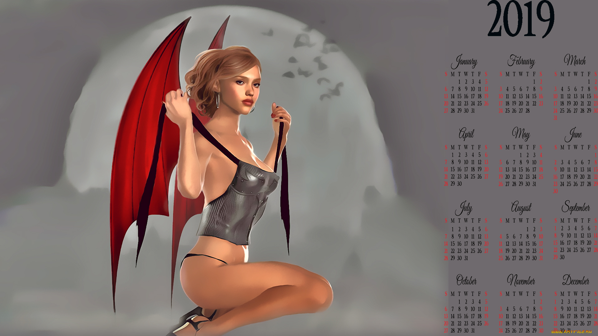 календари, фэнтези, крылья, девушка