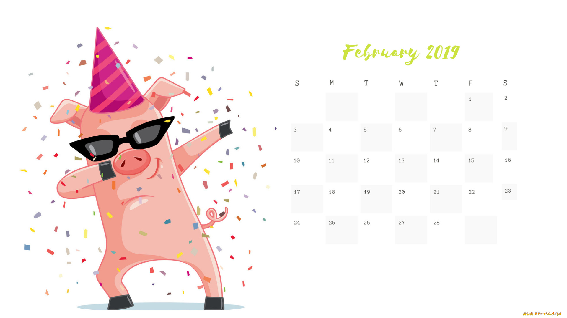 календари, рисованные, , векторная, графика, очки, поросенок, колпак, свинья, движение