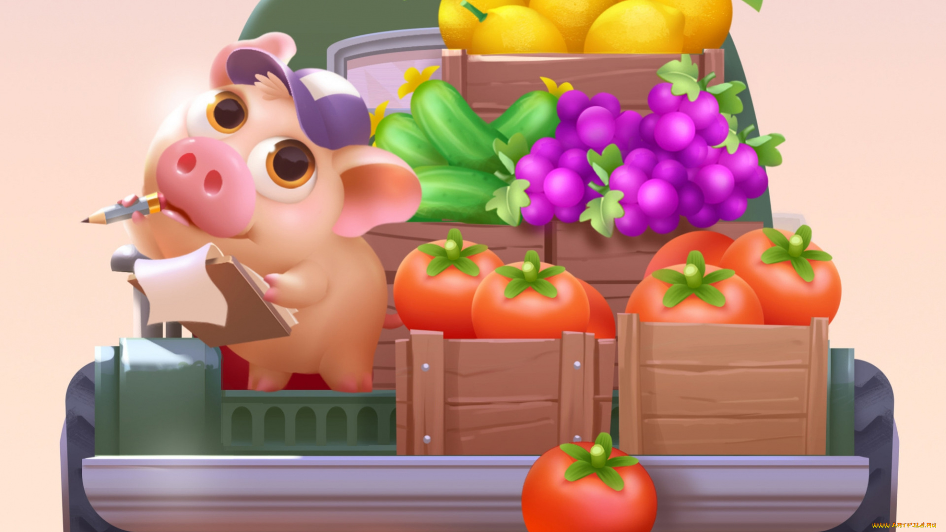векторная, графика, животные, , animals, овощи, поросенок