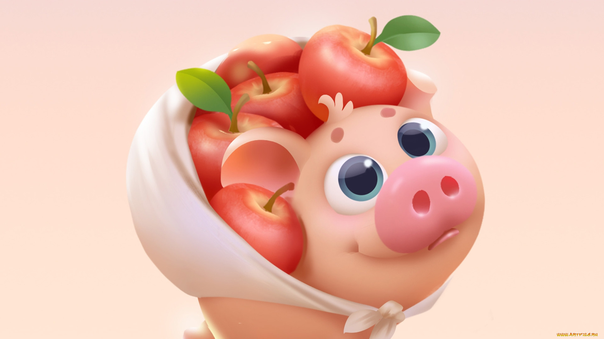 векторная, графика, животные, , animals, поросенок, яблоки