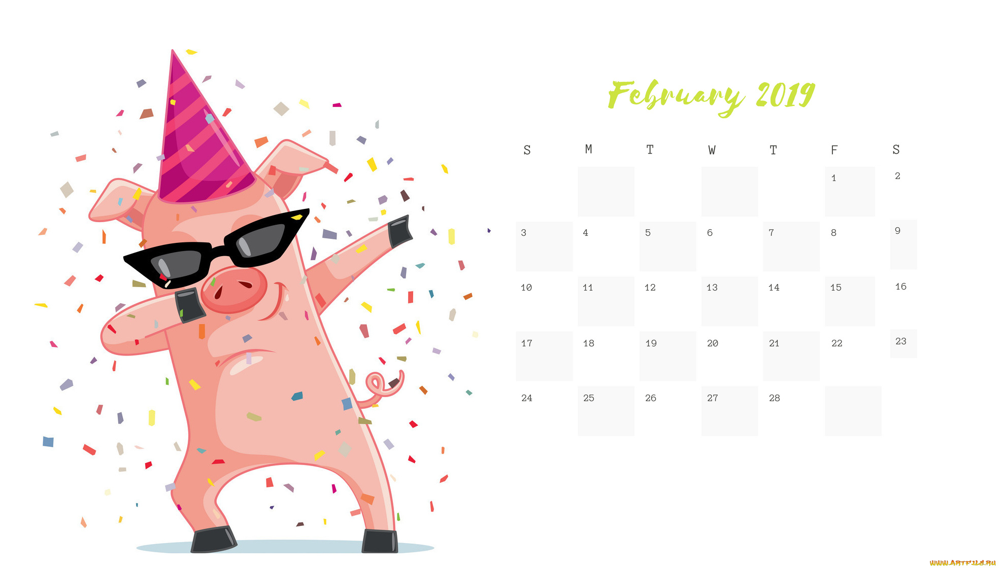 календари, рисованные, , векторная, графика, очки, поросенок, колпак, свинья, движение