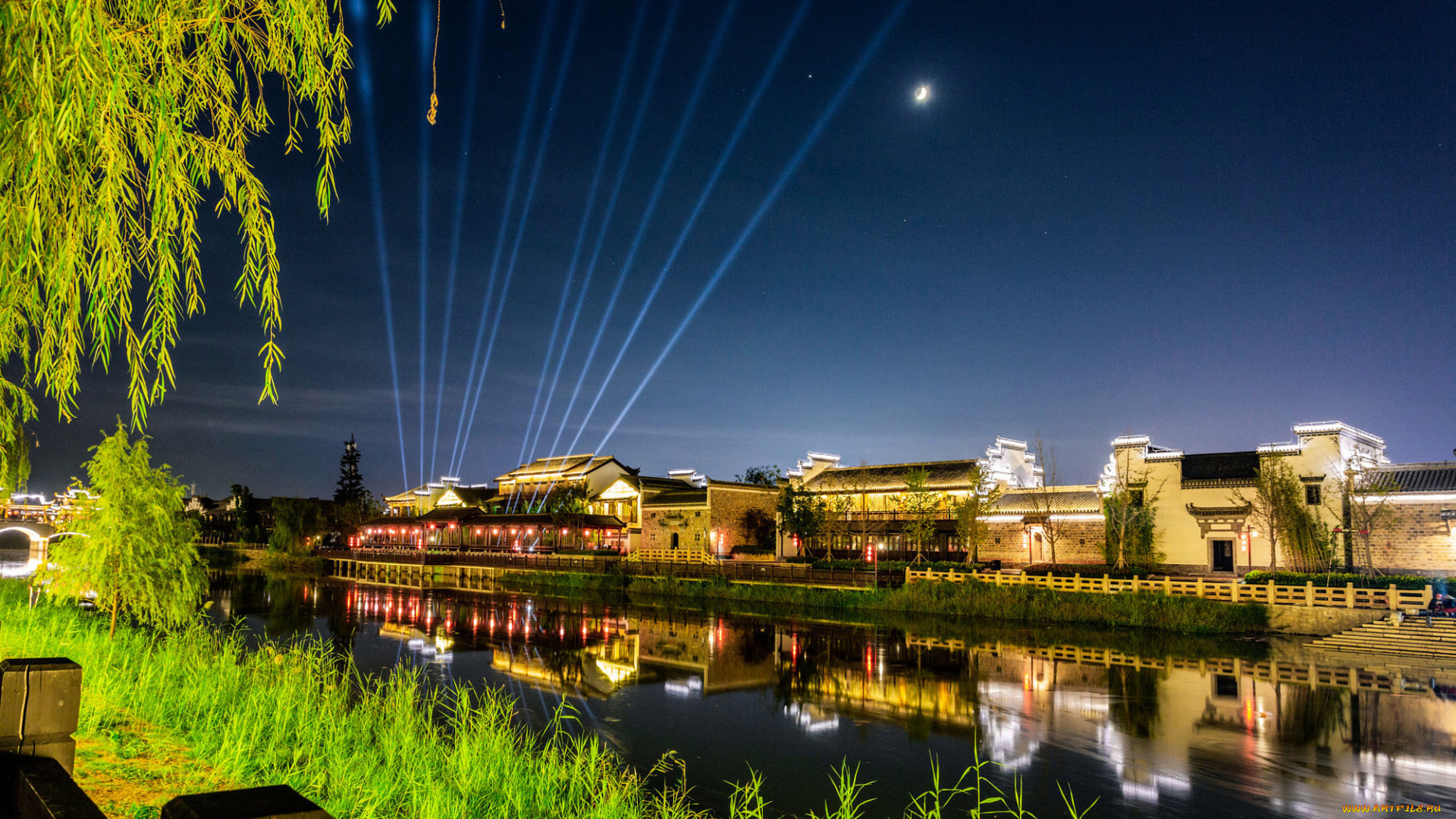 города, -, огни, ночного, города, аньхой, уху, древний, город, цзюцзи