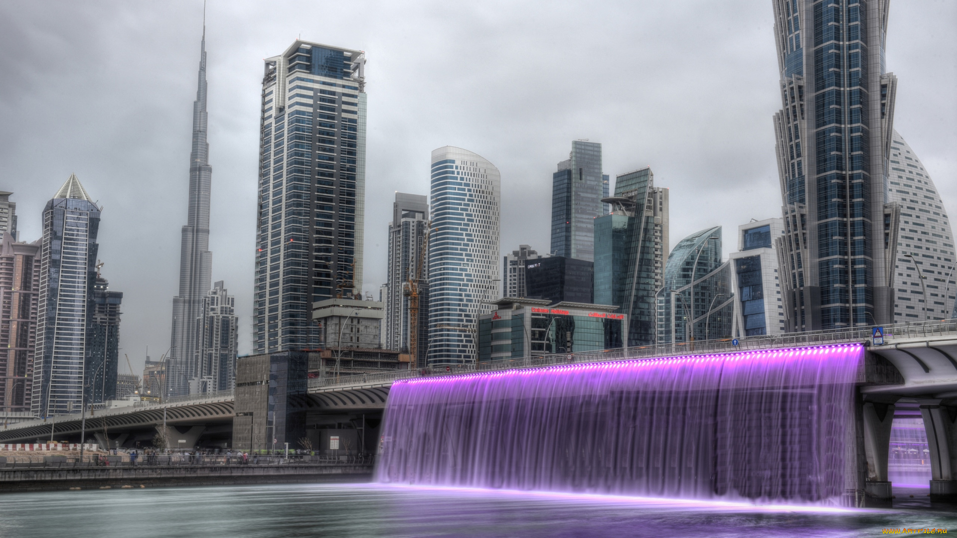 города, дубай, , оаэ, водопад, дубай