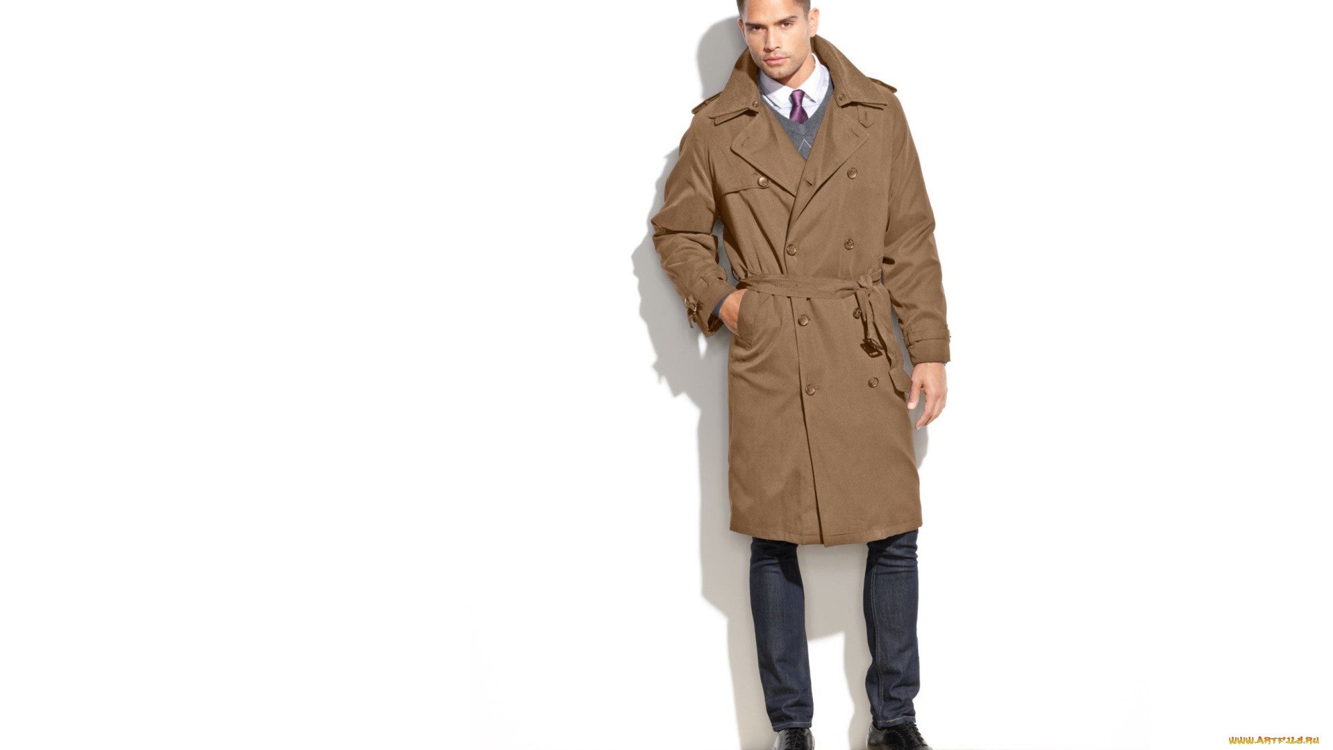 мужчины, -, unsort, джинсы, плащ, брюнет, галстук
