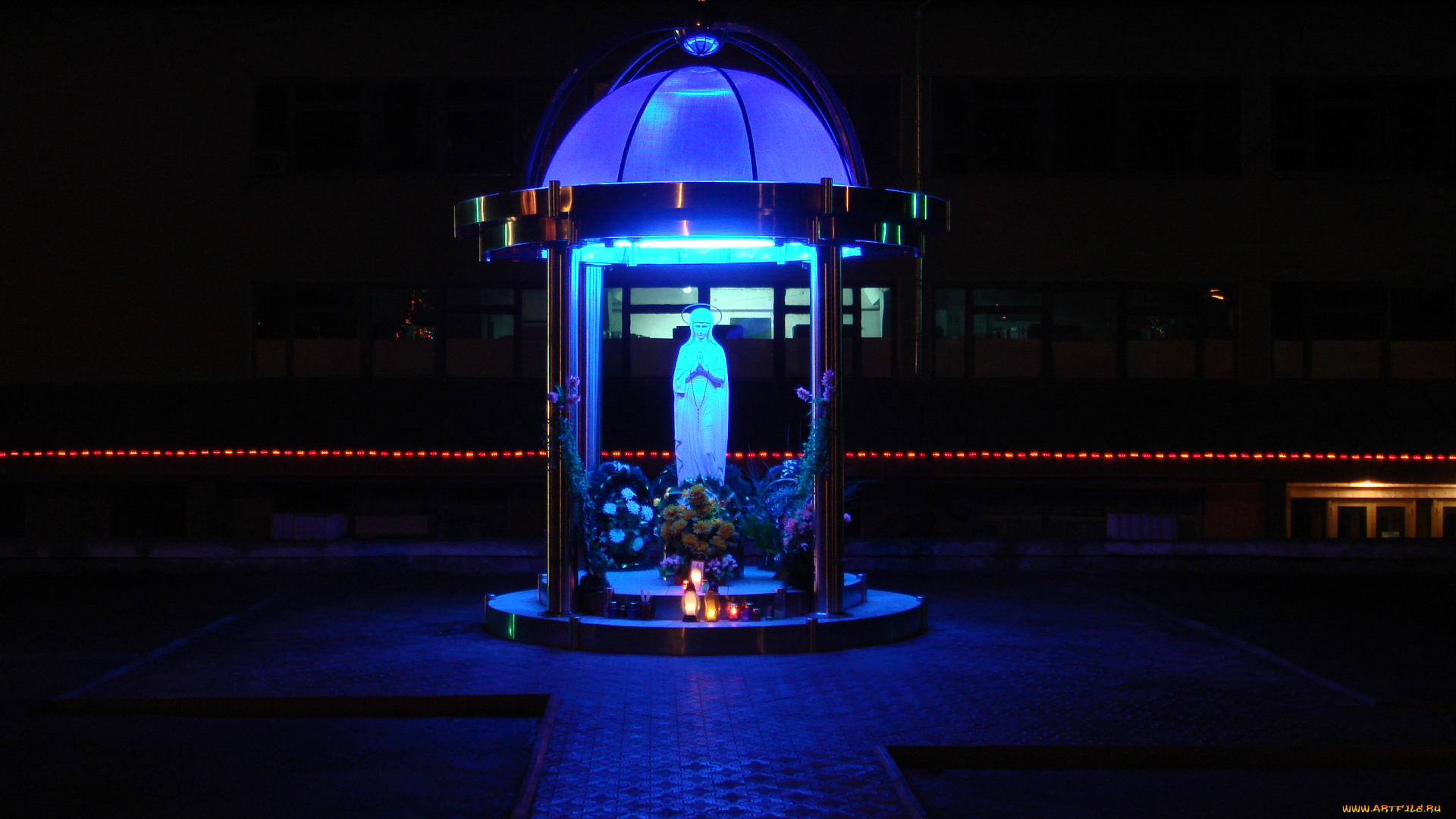 разное, религия, католицизм, христианство, ночь, крест, праздник, божья, мать, огонь, статуя, часовня, ивано-франковск