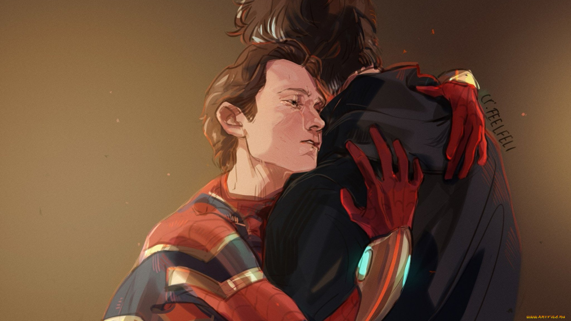 рисованное, кино, spider, man, homecoming, тони, старк, том, холланд, арт, starker, человек, паук, возвращение, домой, роберт, дауни, мл, старкер, объятия, питер, пакер